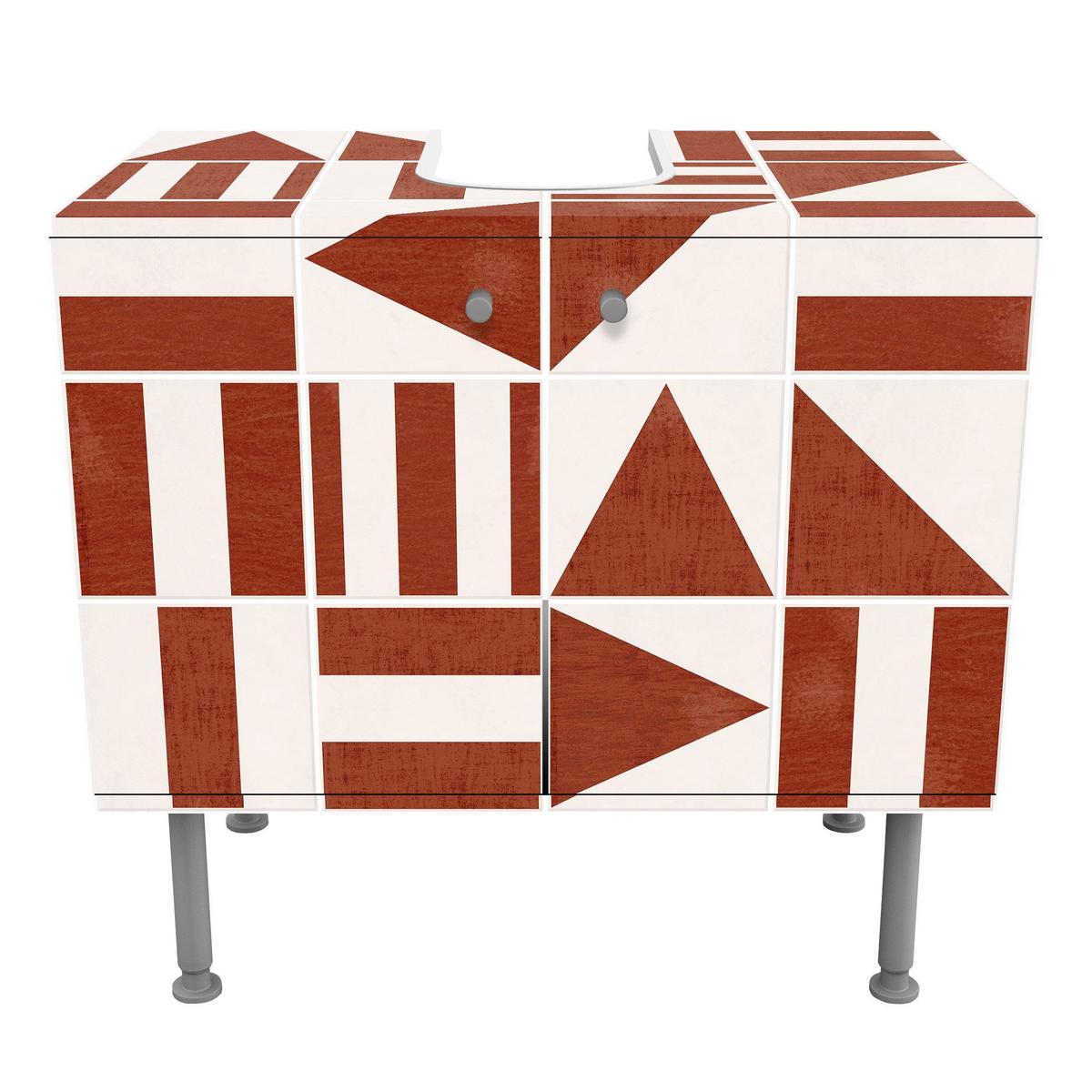 WASCHBECKENUNTERSCHRANK Fliesen mit geometrischen Formen Terracotta Shabby 60/55/35 cm - Rot, Holzwerkstoff (60/55/35cm) - Bilderwelten