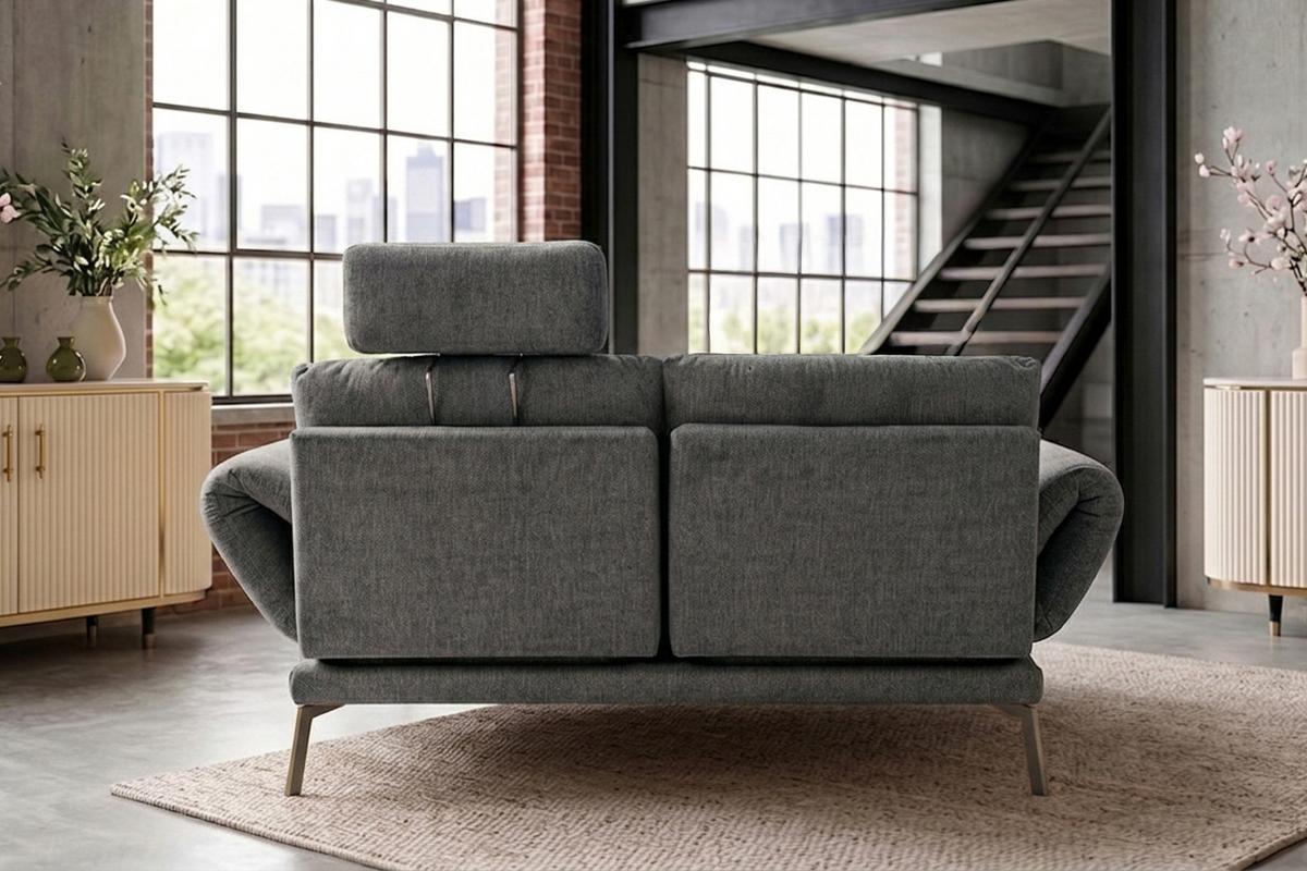SOFA HOLLY Anthrazit Flachgewebe - Anthrazit/Braun, Textil/Metall (176/90/92cm) - KAWOLA