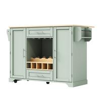 KÜCHENINSEL Antique Green Mit Klapptisch, Weinregal & Rollen - Waldgrün, Holzwerkstoff (138/92/70cm) - Urban Meuble