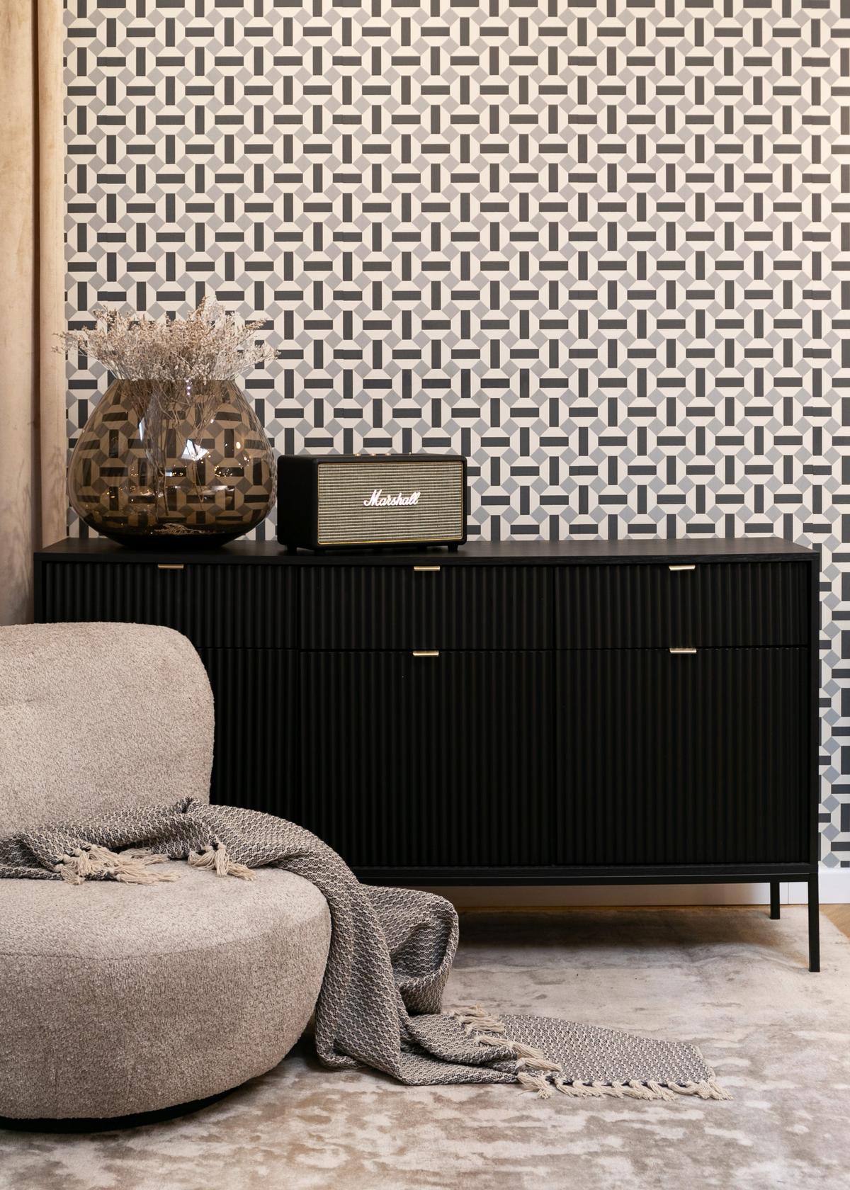 SIDEBOARD Vellore Schwarz 154 cm - Goldfarben/Schwarz, Holzwerkstoff/Metall (154/83/39cm) - Selsey