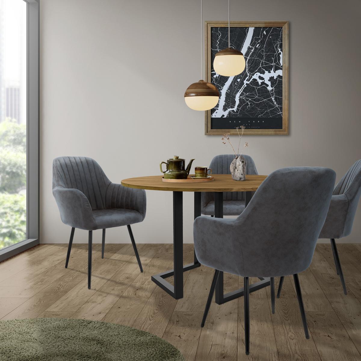 ESSZIMMERSTUHL 2er Set Anthrazit Kunstleder - Anthrazit/Schwarz, Textil/Metall (60/84/58cm) - ML-DESIGN