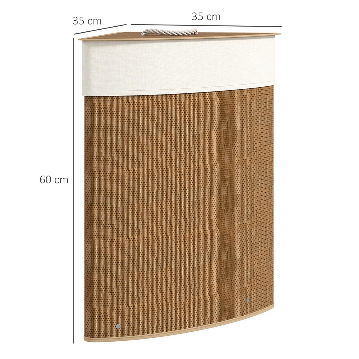 BAMBUS Wäschekorb mit Deckel 55 L Eck Wäschesammler mit herausnehmbar Wäschesack - Braun, Naturmaterialien (35/60/35cm) - HOMCOM
