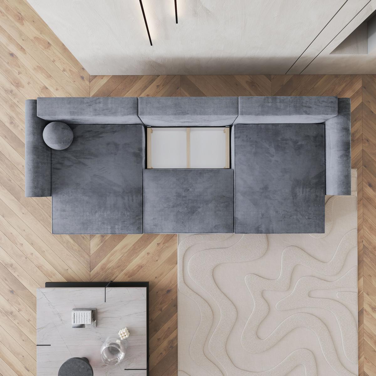 WOHNLANDSCHAFT FENTO M Grau Velours-Stoff mit Schlaffunktion - Grau, Holz/Kunststoff (347/90/148cm) - MASSENO