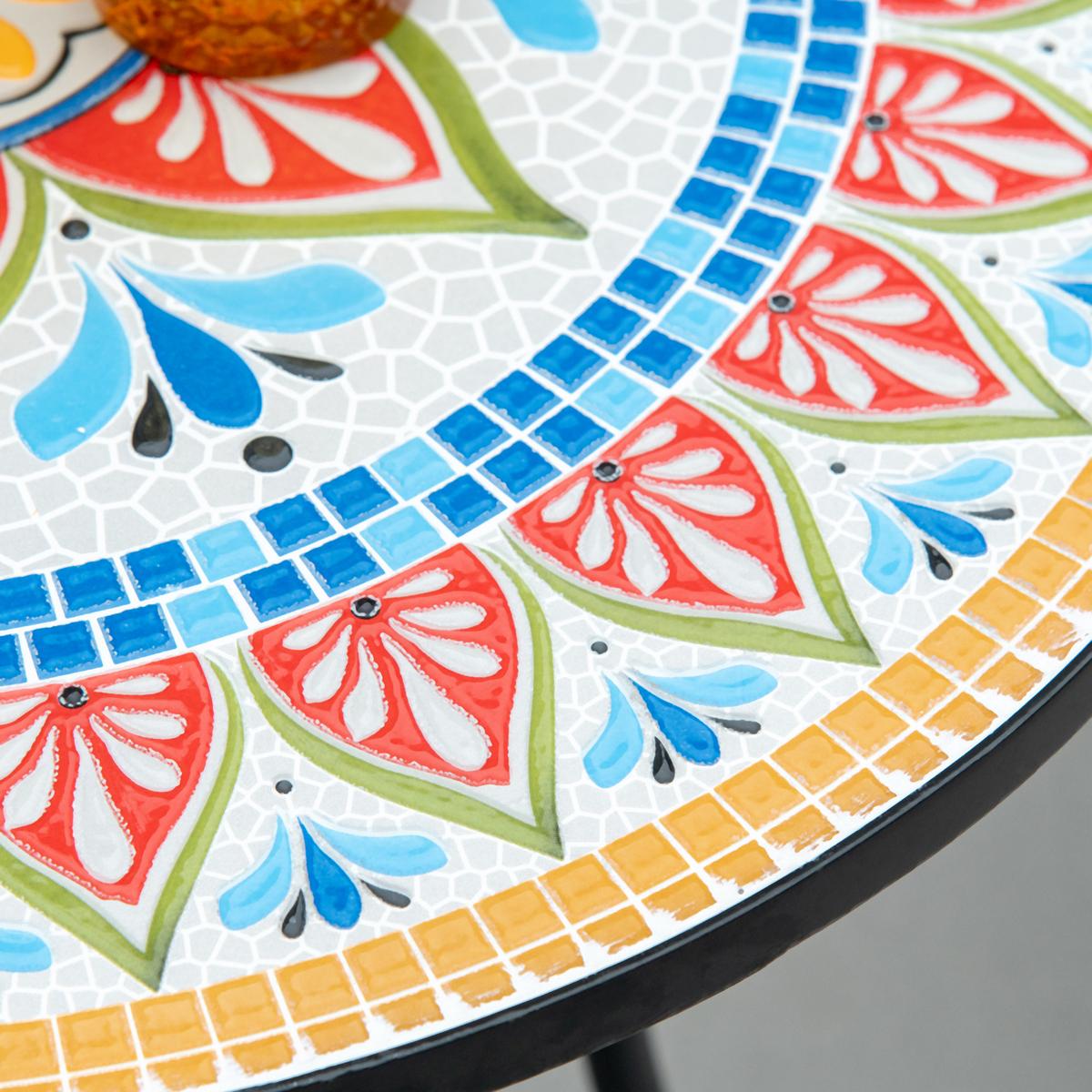 GARTENTISCH, Rot+Blau+Weiß, Keramik - Rot, Keramik (60/60/71cm) - Outsunny