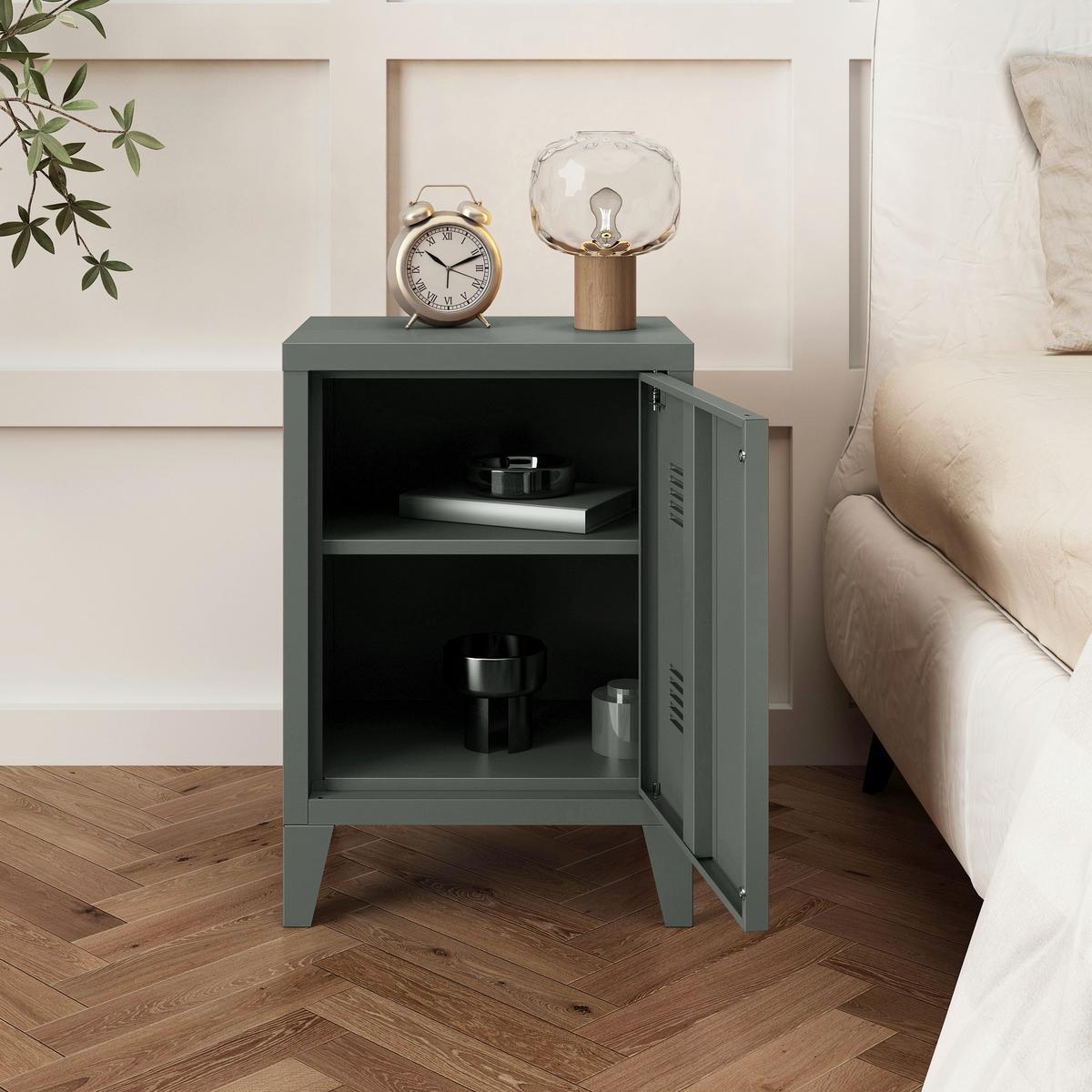 NACHTSCHRANK Inari - Dunkelgrau, Metall (40/57/30cm) - [en.casa]