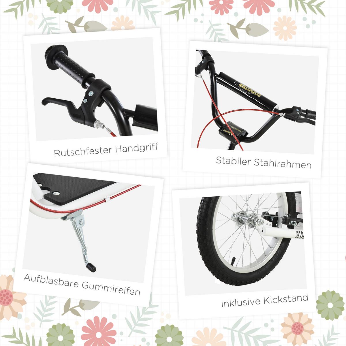 TRETROLLER Scooter Cityroller Kinder Luftreifen Roller verstellbar Alu Weiß - Weiß, Metall (139/58/96cm) - HOMCOM