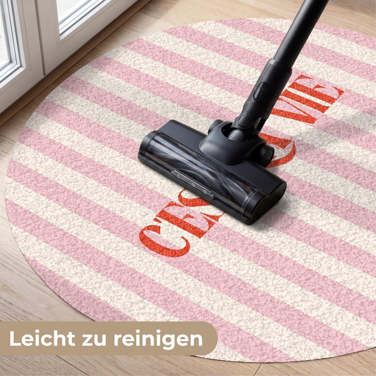 FUSSMATTE Zartrosa – Rot – Streifen – C'est La Vie 90x90 cm - Rosa, Kunststoff (90/0.4cm) - MuchoWow