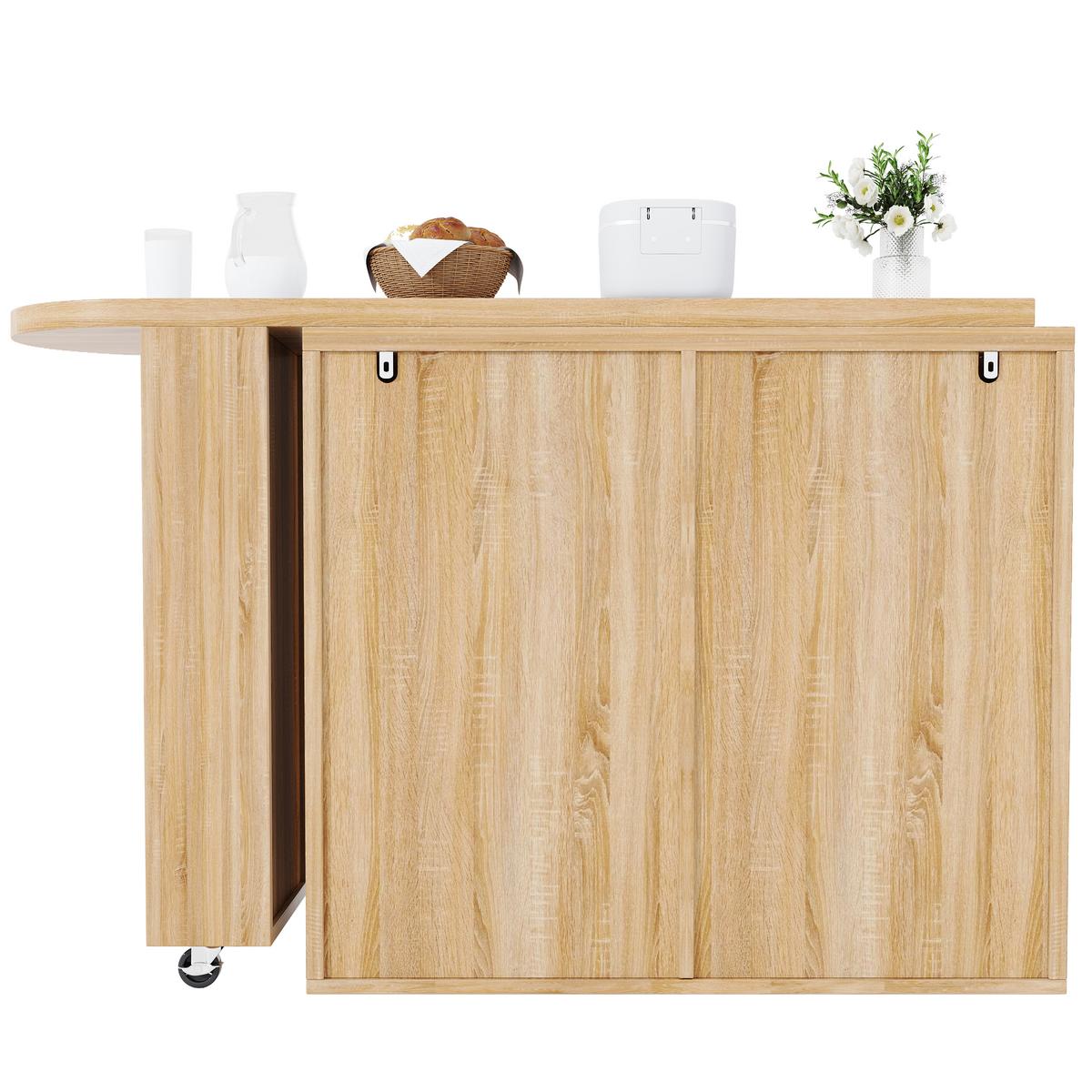 BARTISCH mit küchenbuffet 360° drehbar & 6 schubladen - Naturfarben, Holzwerkstoff (39/203/90cm) - Urban Meuble