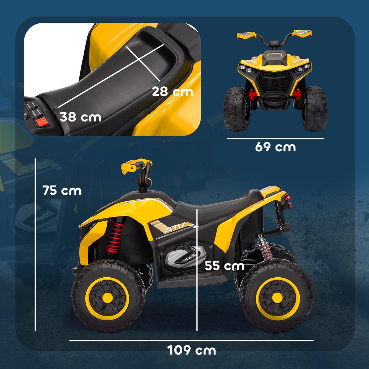 ELEKTRO Quad für Kinder 12V Elektro Kinderquad mit 2 Motor, 3-6km/h, Gelb - Gelb, Kunststoff (109/69/75cm) - AIYAPLAY