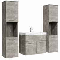 BADMÖBEL-SET Montreal 4 Teile Beton Grau - 60 x 35 x 51 cm - Grau, Holz (60/51/35cm) - Badplaats