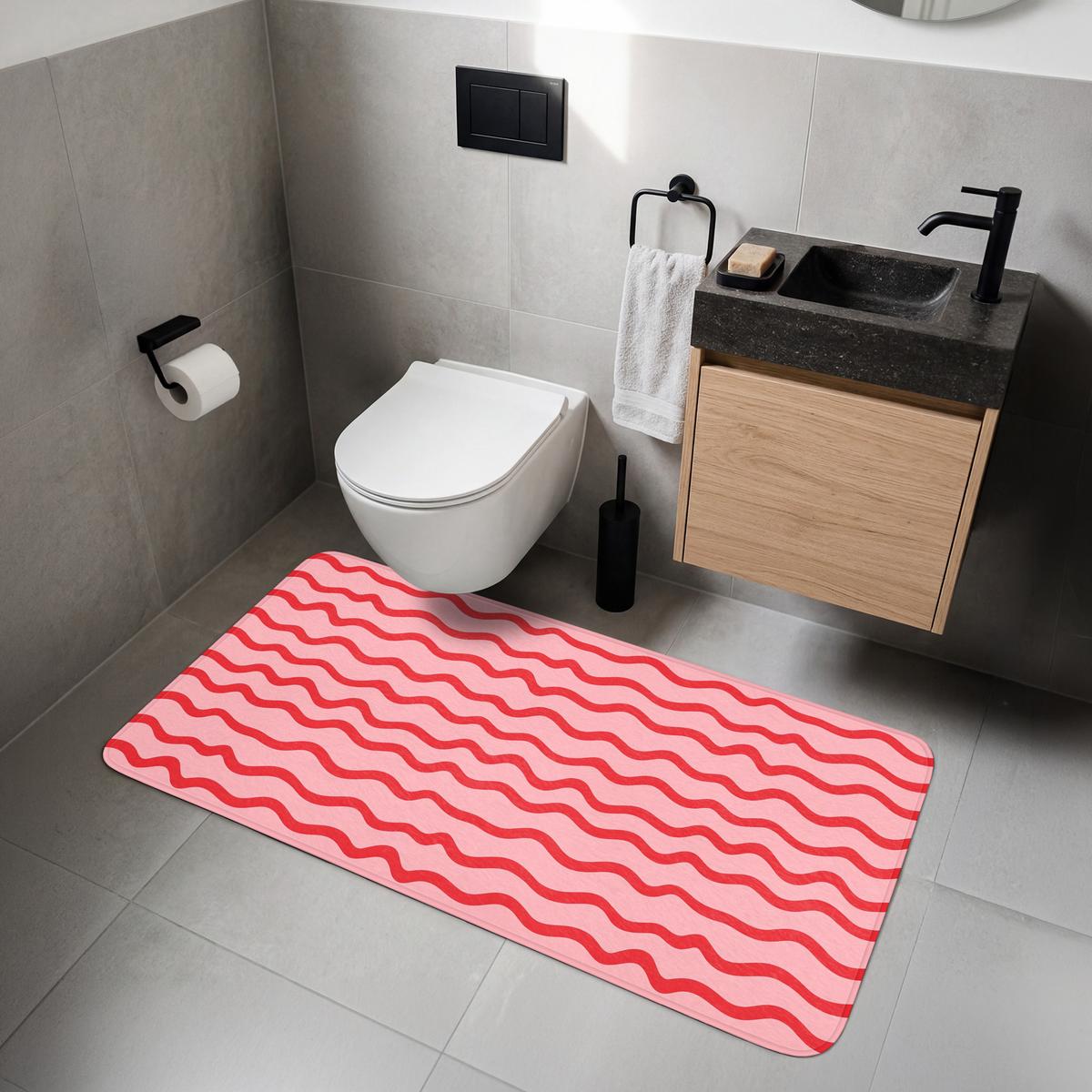 WC-VORLEGER Verspielt - Muster - Rot WC Teppich 120x60 cm - Rosa, Textil (120/1cm) - OnlyWow