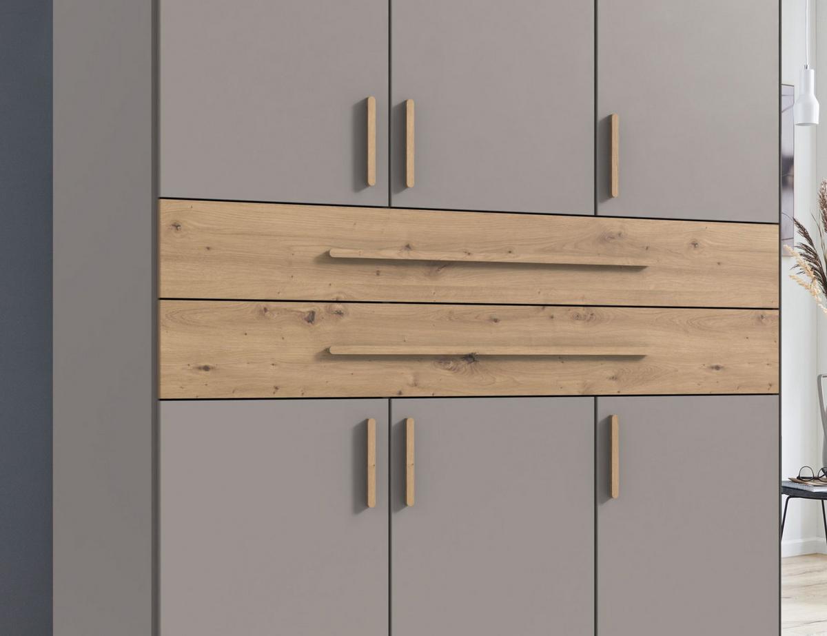 DREHTÜRENSCHRANK B225/H208/T58 cm Sandgrau, Kleiderschrank mit 2 Spiegeltüren, 2 großen Schubkästen & Griffen in Eiche Artisan Dekor / 22635 - Sandfarben/Eiche Artisan, Holzwerkstoff/Kunststoff (225/208/58cm) - luma-home