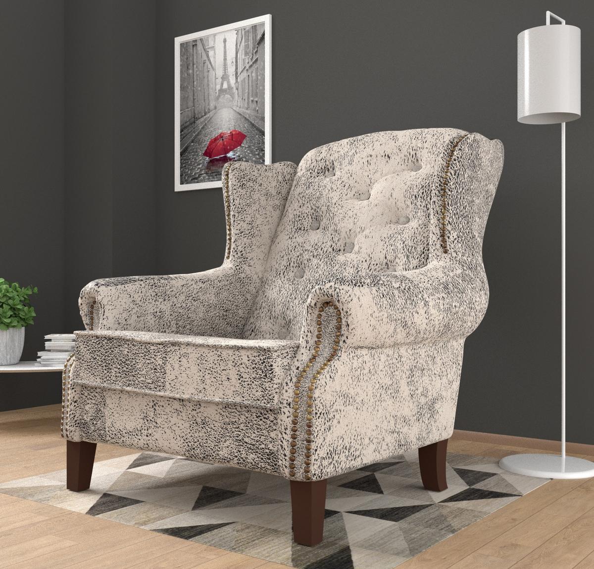 CHESTERFIELD-SESSEL Anton Weiß Microfaser Vintageoptik - Weiß/Braun, Holz/Textil (102/102/93cm) - S-Style Möbel