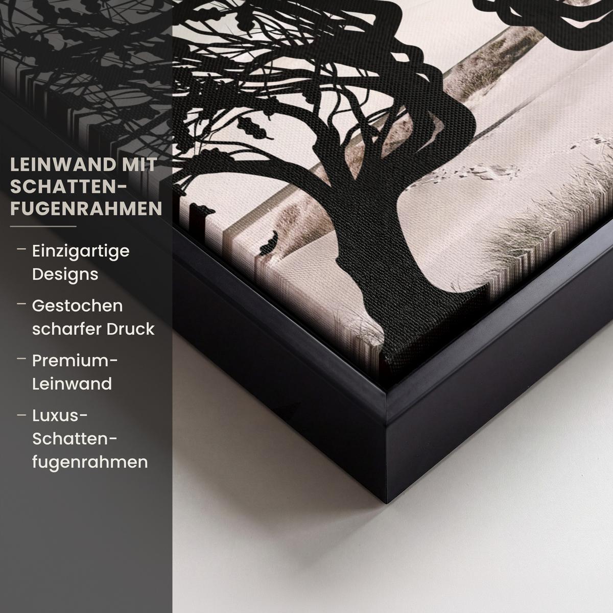 LEINWAND Bilder mit Rahmen - Strand - Meer - Menschen - Baum - Moderne Kunst - 20x30 - Hellgrau, Textil (20/30cm) - MuchoWow