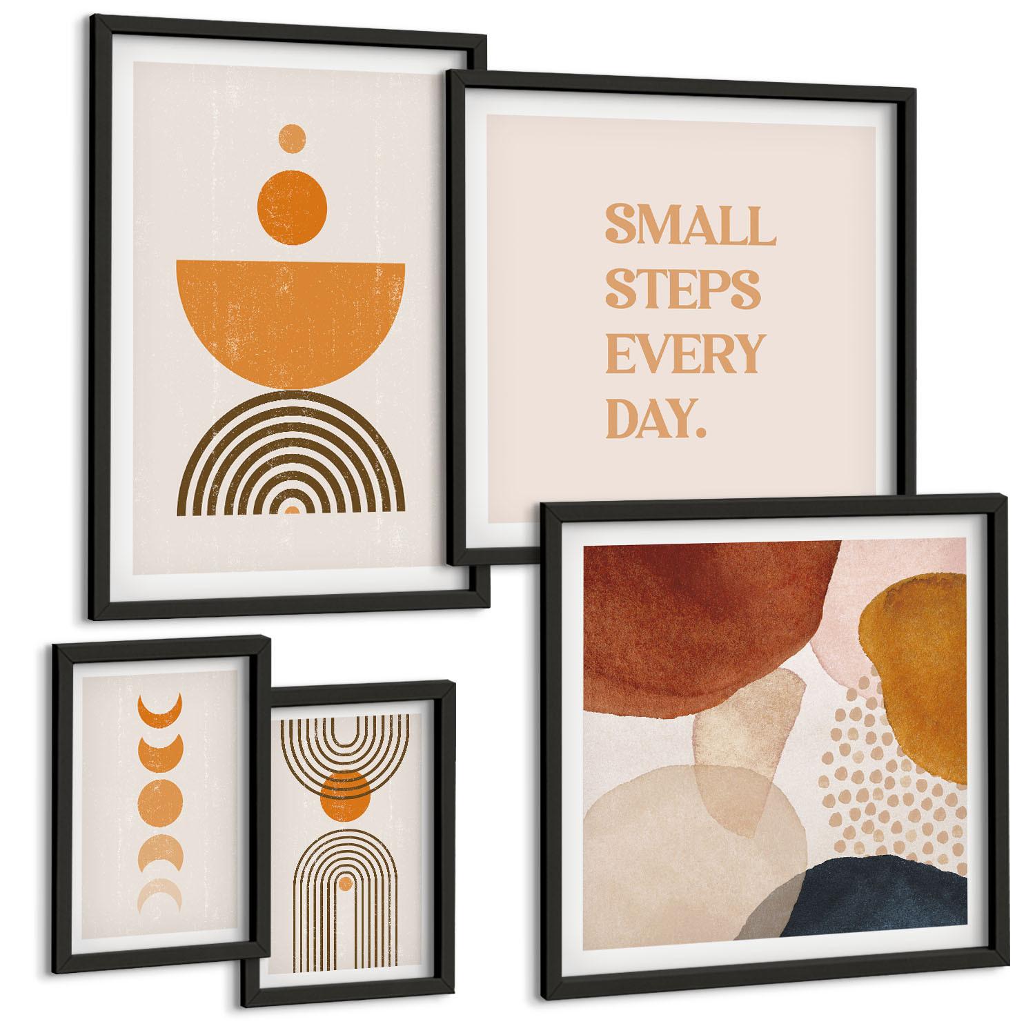 BILDER SET 5er Set - 50x50 cm & 20x30 cm & 40x60 cm Schwarzer Rahmen - Boho-minimalistische Dekorationen - Schwarz, Kunststoff (40/60cm) - TULUP