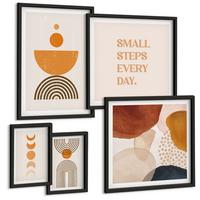 BILDER SET 5er Set - 50x50 cm & 20x30 cm & 40x60 cm Schwarzer Rahmen - Boho-minimalistische Dekorationen - Schwarz, Kunststoff (40/60cm) - TULUP