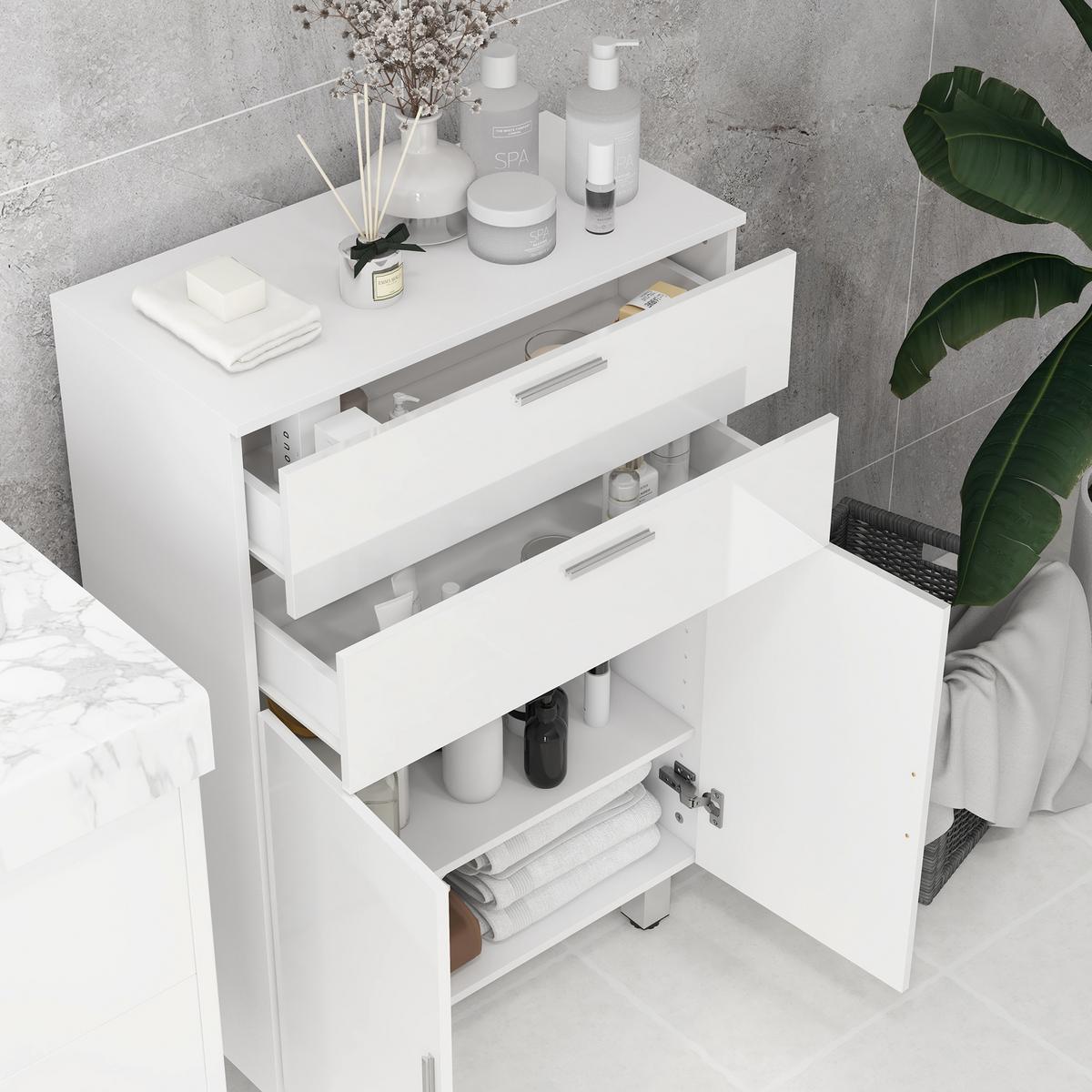 BADEZIMMERSCHRANK mit 2 Schubladen Verstellbares Regal Weiß - Weiß, Holzwerkstoff (30/93/60cm) - Kleankin