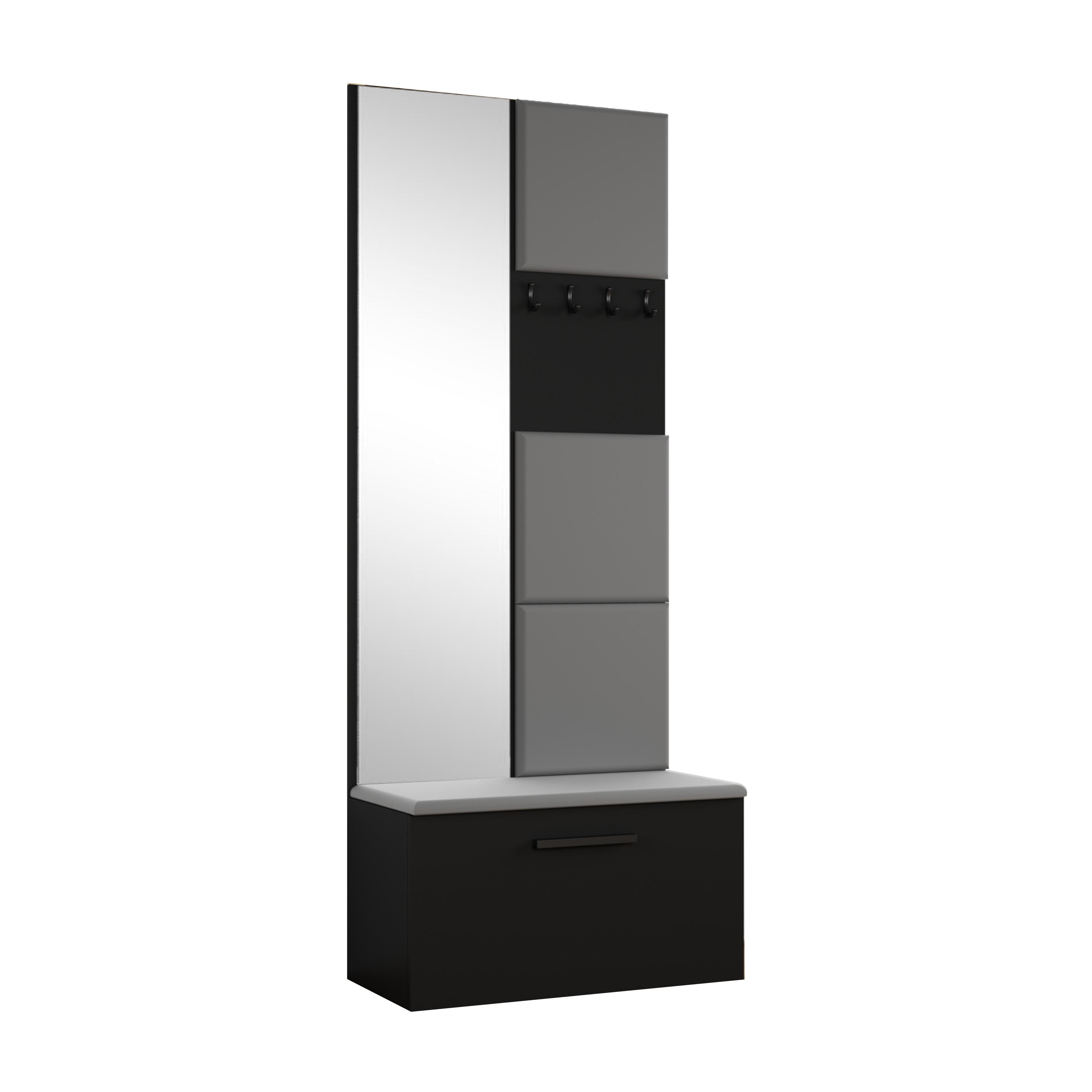 GARDEROBENSCHRANK Rosanno III Schwarz 80,6/204/40 cm – Modern, mit Spiegel und Kleiderhaken - Schwarz, Holzwerkstoff/Kunststoff (80.6/204.1/40cm) - AX Living