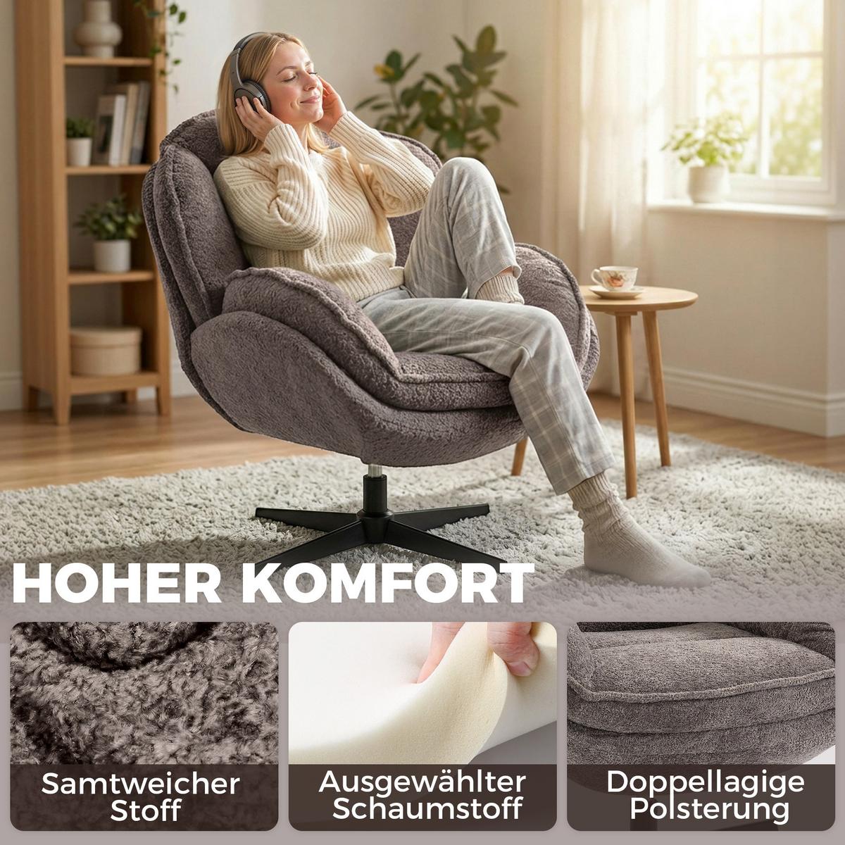 OHRENSESSEL aus Polyester & Metall Grau - Schwarz/Grau, Textil/Metall (76/88/86cm) - HOMCOM