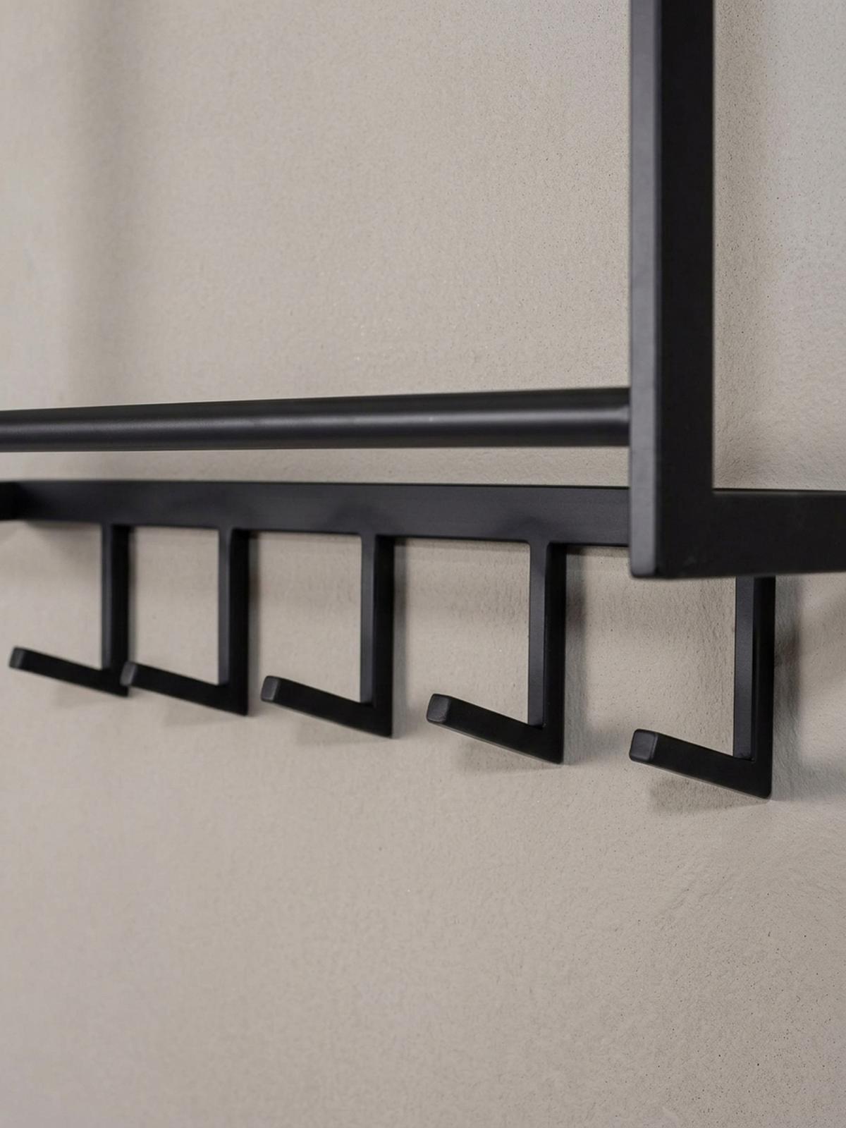 WANDGARDEROBE Metall Schwarz Modern mit 5 Haken und Kleiderstange - Schwarz, Metall (70/20/20cm) - KADIMA DESIGN