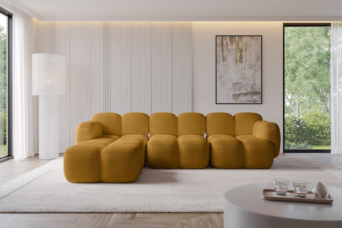ECKSOFA modulares Sofa Links Miko-L2 302x205x75 Senfgelb Cord - Schwarz/Honig, Holzwerkstoff/Kunststoff (302/205cm) - ALTDECOR