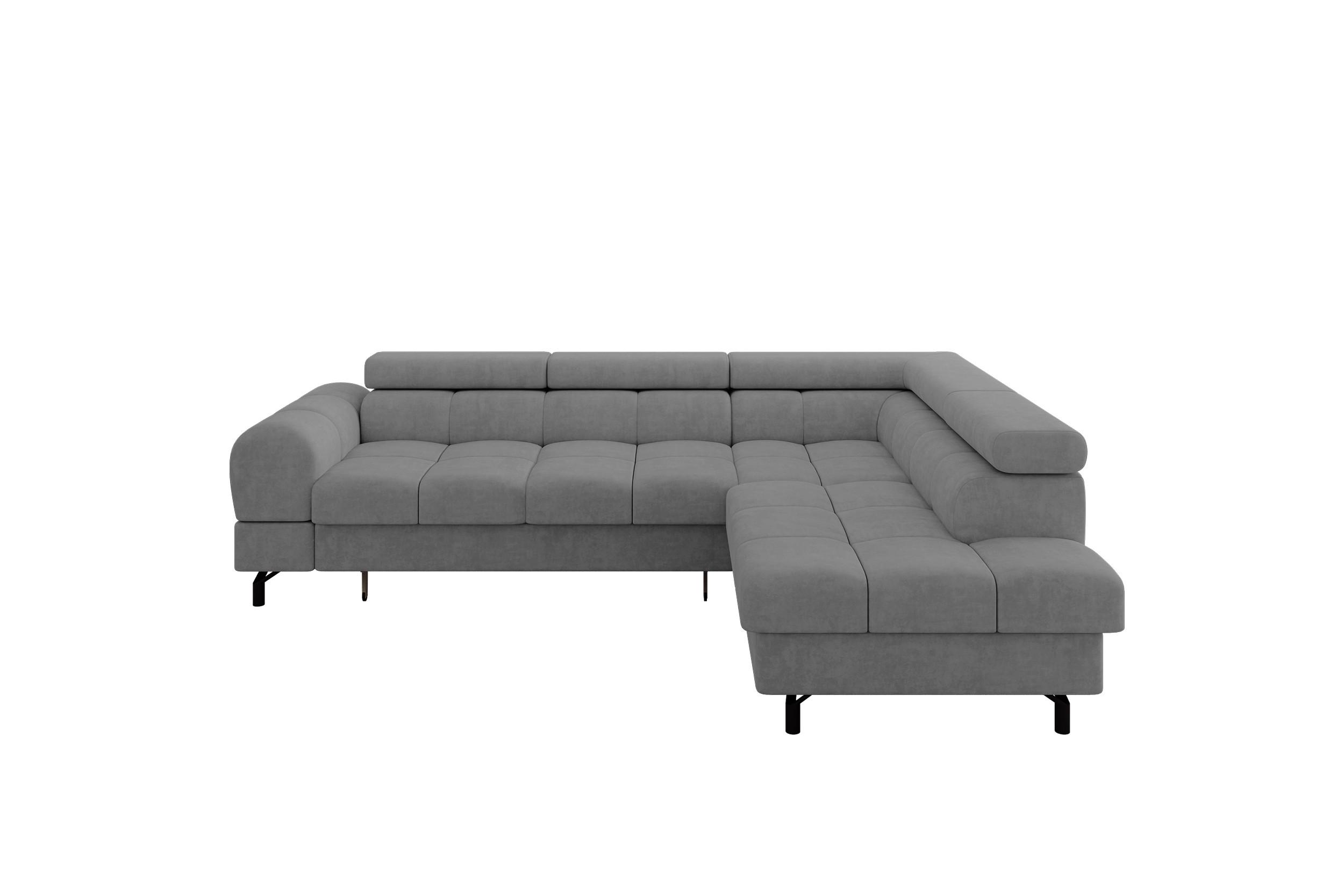 ECKSOFA mit Schlaffunktion Ottomane Rechts LUMA-L 272x203x70 Grau Velours - Schwarz/Grau, Holzwerkstoff/Kunststoff (203/272cm) - ALTDECOR