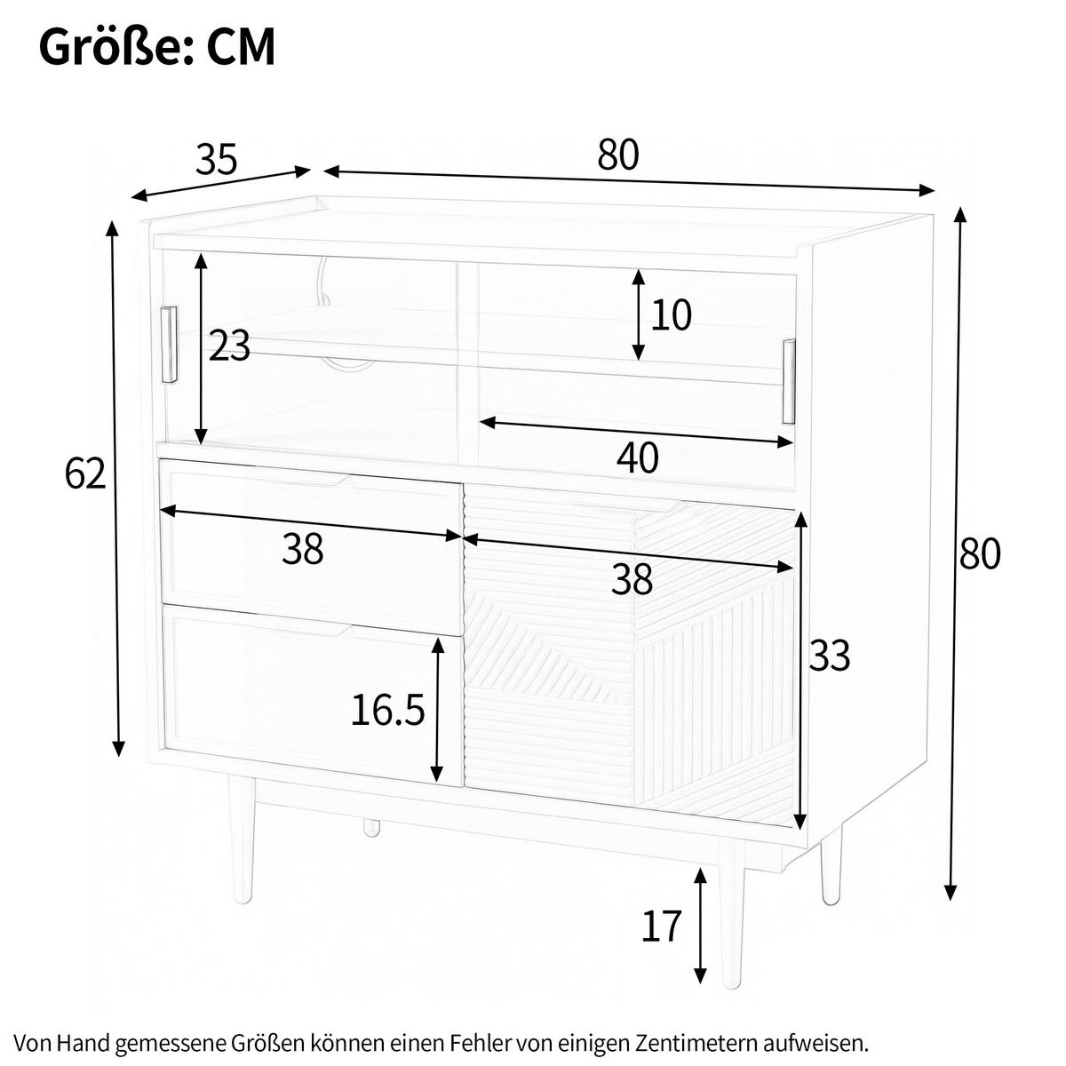 SIDEBOARD weiß 80 cm mit 16-farben led, glasschiebetüren & struktur-front - Weiß, Holzwerkstoff (80/80/35cm) - Urban Meuble