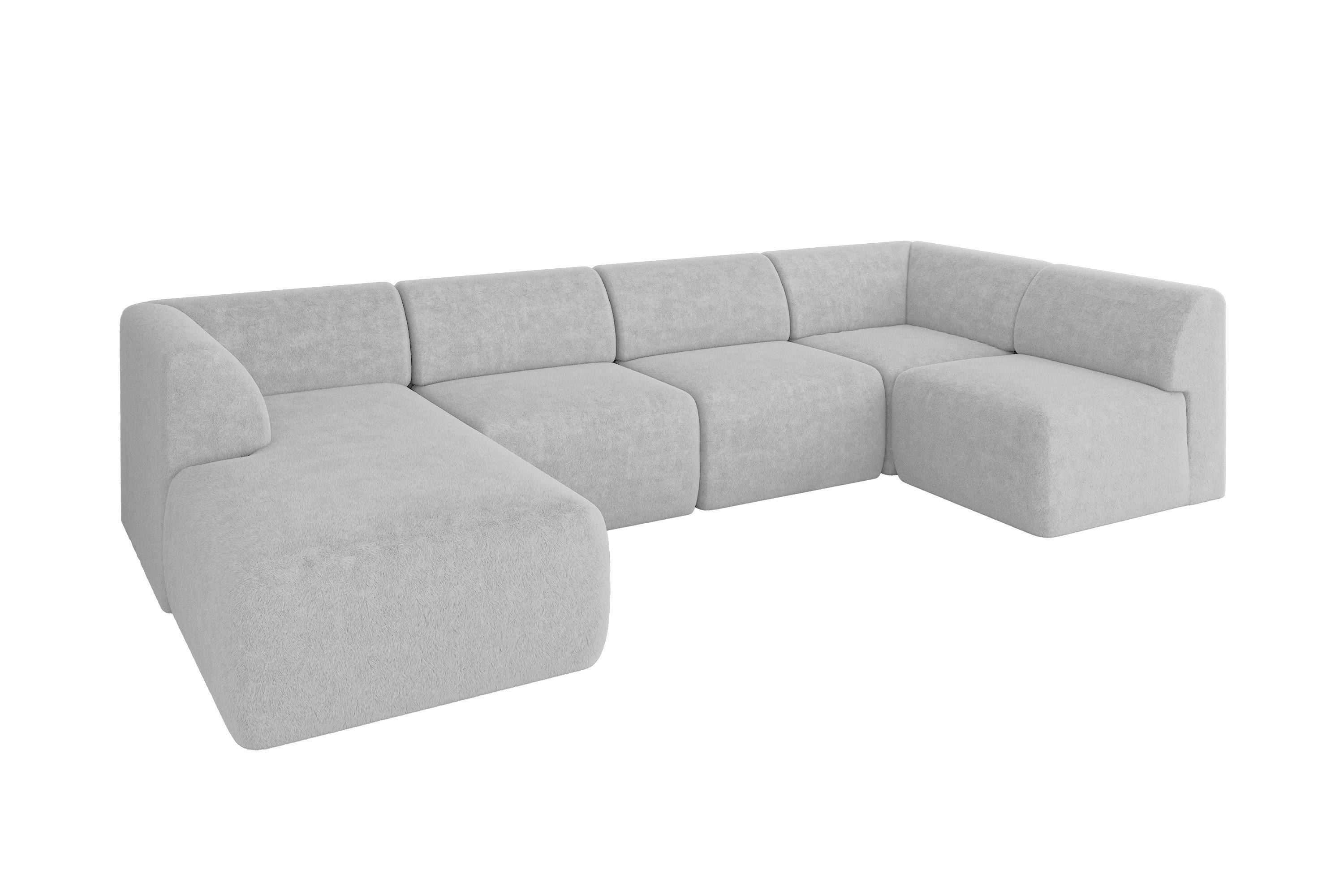 WOHNLANDSCHAFT Ottomane Links MOVO-L 345x180x78 cm Hellgrau Tissu - Nickelfarben, Holzwerkstoff/Kunststoff (345/78/180cm) - ALTDECOR