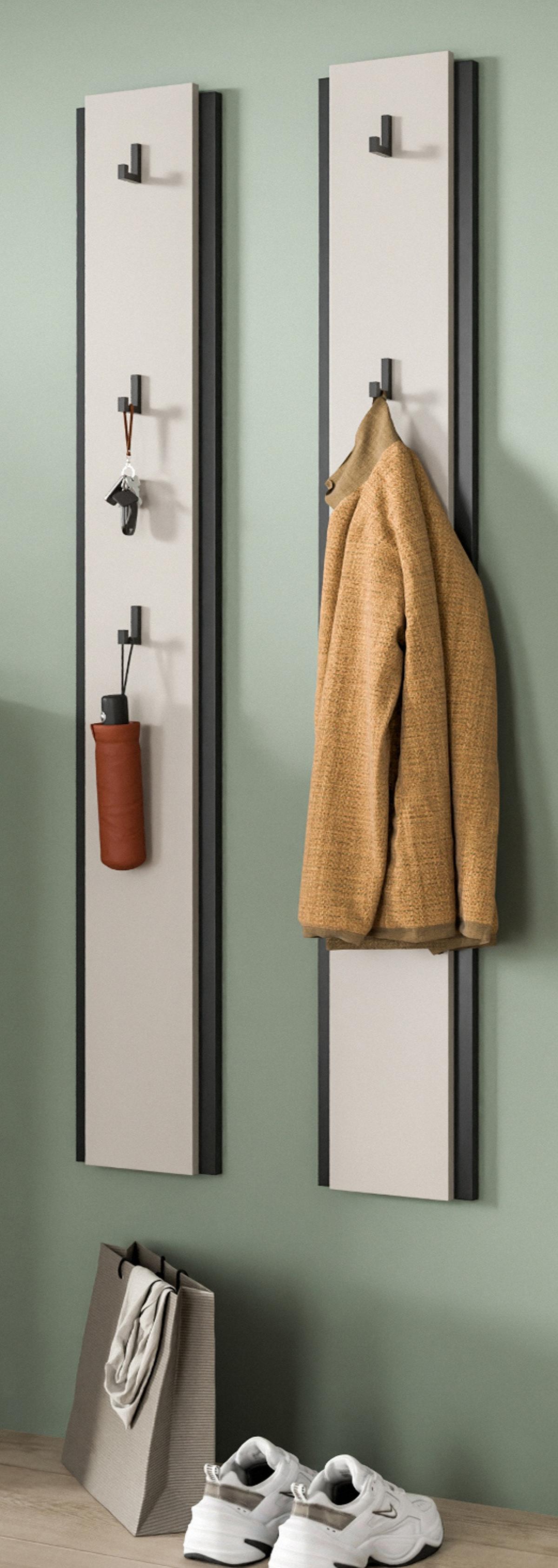 GARDEROBENPANEEL Kaschmir 21 x 150 cm, Wandgarderobe mit 3 Haken - Kaschmir/Schwarz, Holzwerkstoff (21/150/3cm) - Inn.Furn
