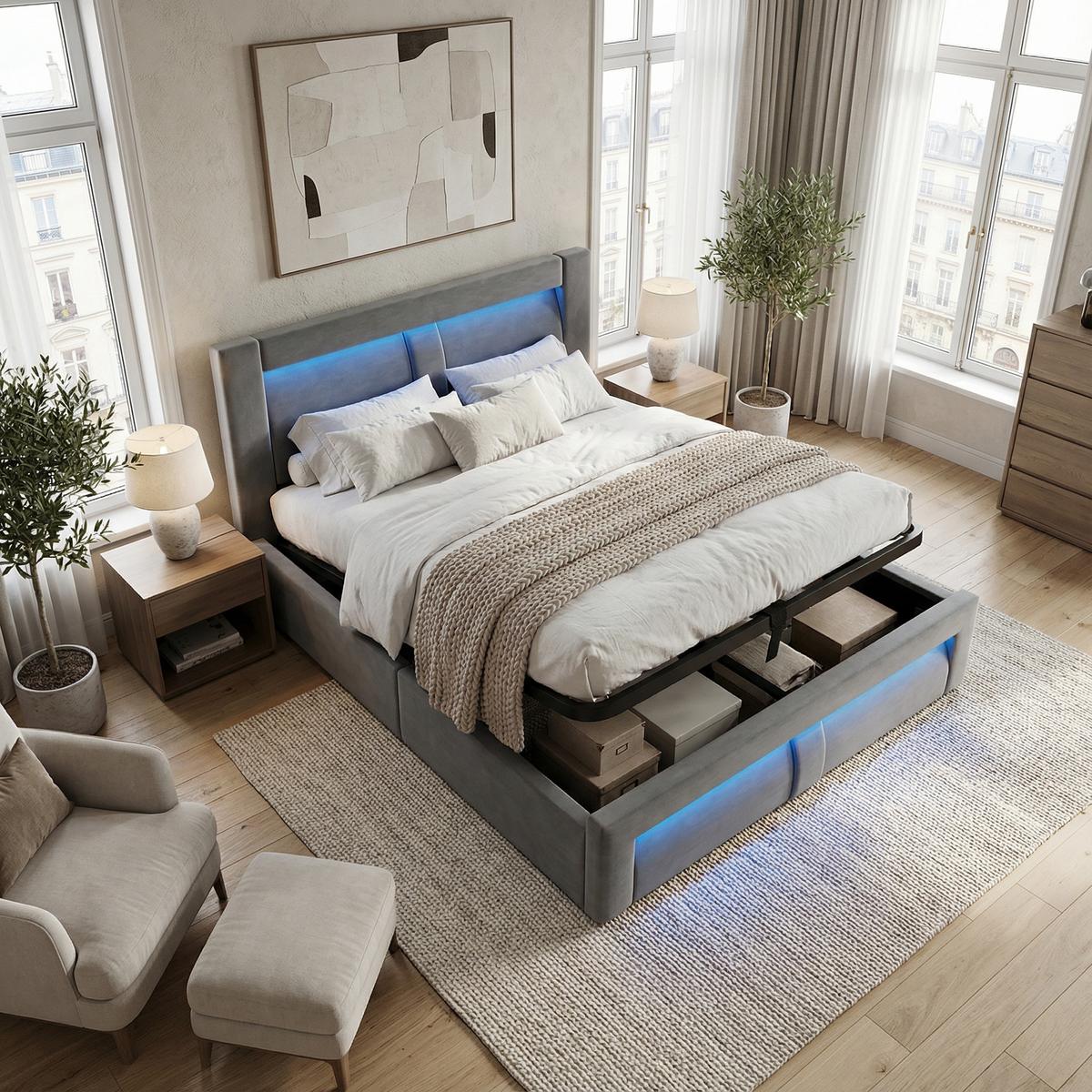BETT 180x200 cm Grau Samt - Grau, Textil (180/200cm) - Urban Meuble
