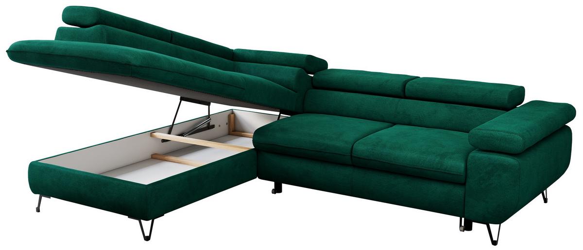 ECKSOFA PEDRO L Dunkelgrün Velvet - Links Seite - Dunkelgrün/Schwarz, Textil/Metall (208/273cm) - MKS