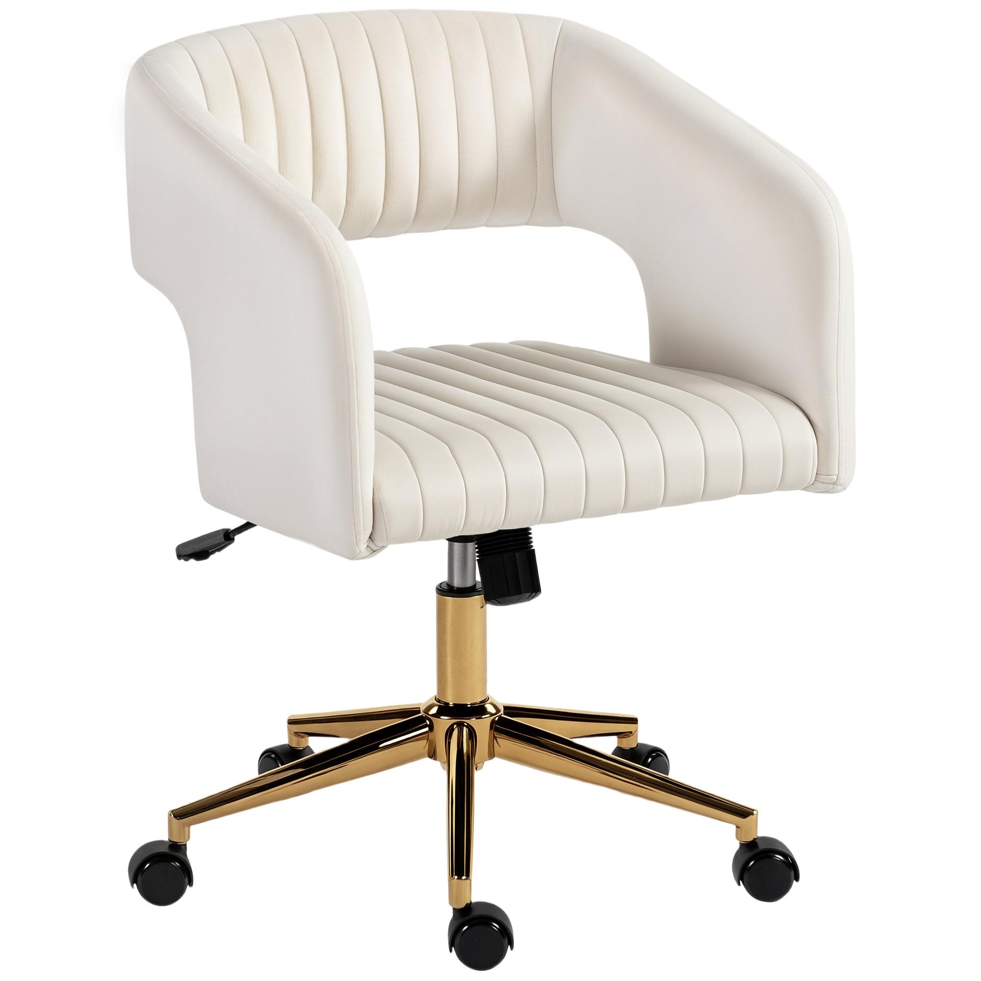 SCHREIBTISCHSTUHL höhenverstellbar Homeoffice Stuhl mit Samtoptik Cremeweiß - Goldfarben/Creme, Textil/Metall (61/84/62cm) - HOMCOM