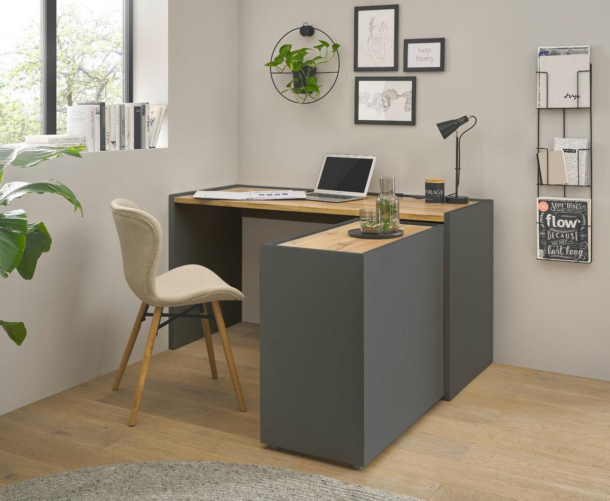 SCHREIBTISCH grau matt, Eiche Wotan 143 x 62 cm, Laptoptisch mit großer Arbeitsfläche - Eiche Wotan/Schwarz, Holzwerkstoff/Kunststoff (143/62/76cm) - Furn.Design