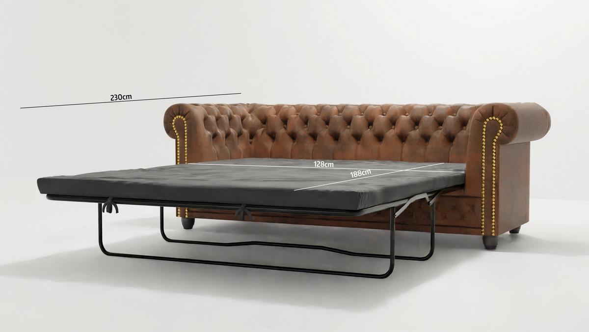CHESTERFIELD-SOFA 3-sitzer mit Schlaffunktion Flux Braun Microfaser Vintageoptik - Braun, Holz/Textil (203/72/86cm) - S-Style Möbel
