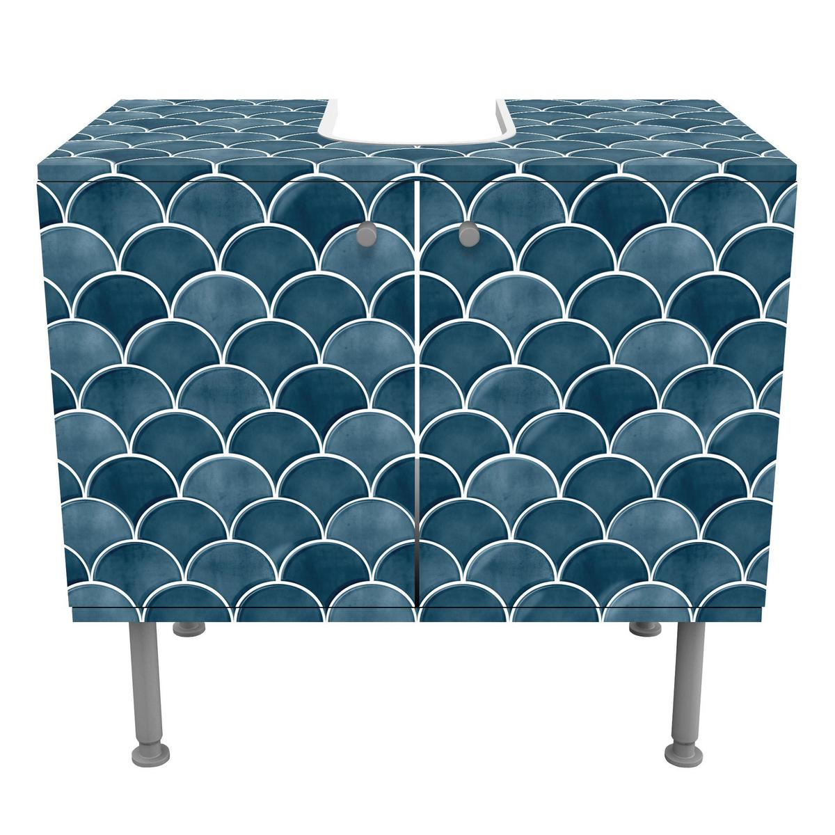 WASCHBECKENUNTERSCHRANK Fischschuppen Fliesen Keramikoptik Dunkelblau 60/55/35 cm - Blau, Holzwerkstoff (60/55/35cm) - Bilderwelten