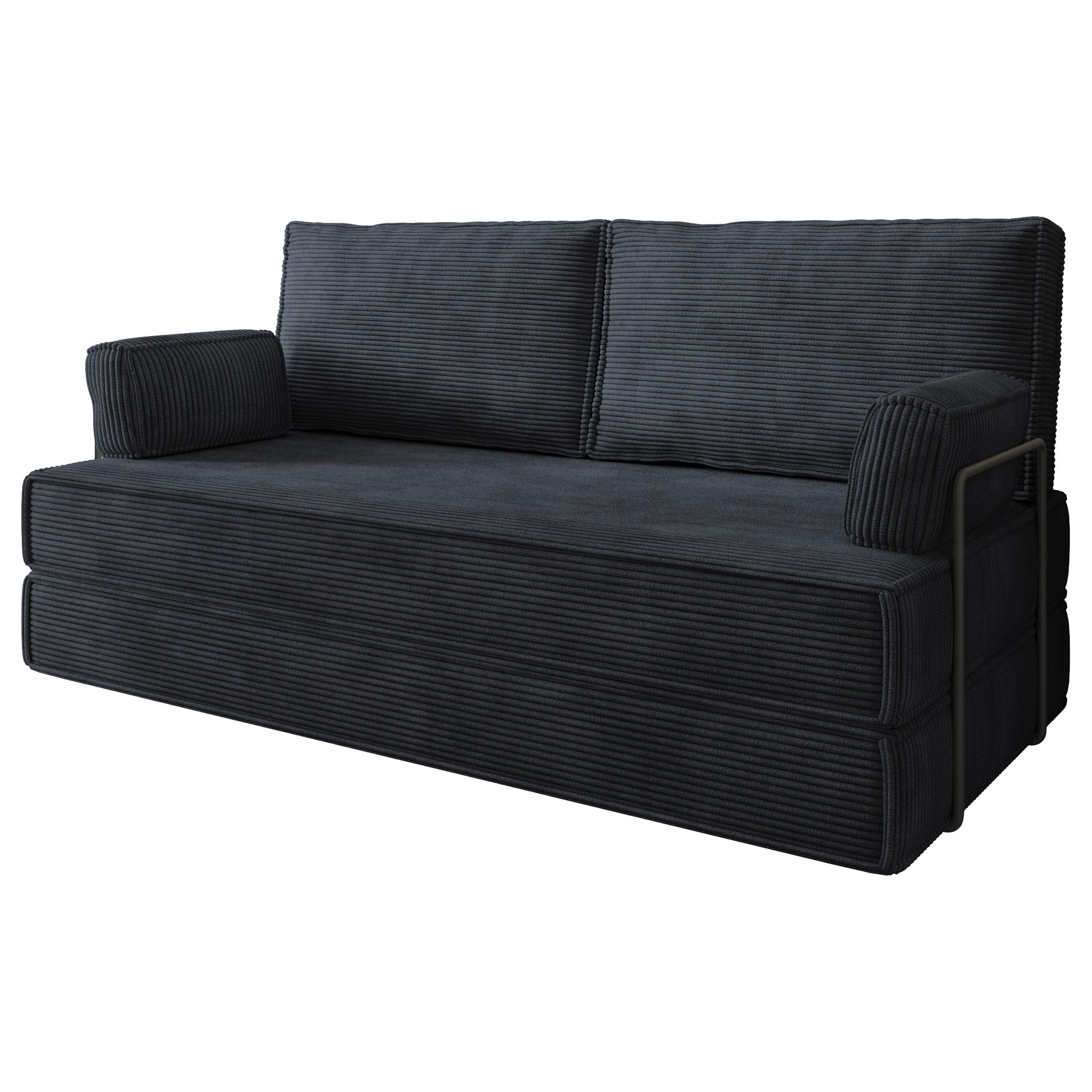 BETTSOFA SILAR aus Schaumstoff Kordstoff Schwarz Schlaffunktion - Schwarz, Textil (170/86/80cm) - MASSENO