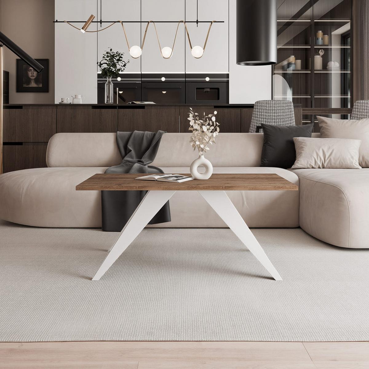 COUCHTISCH AIRA 120/60/48 cm Rechteckig, Weiß/Lefkas-Eiche - Eiche San Remo/Weiß, Metall (60/120/48cm) - Idohome