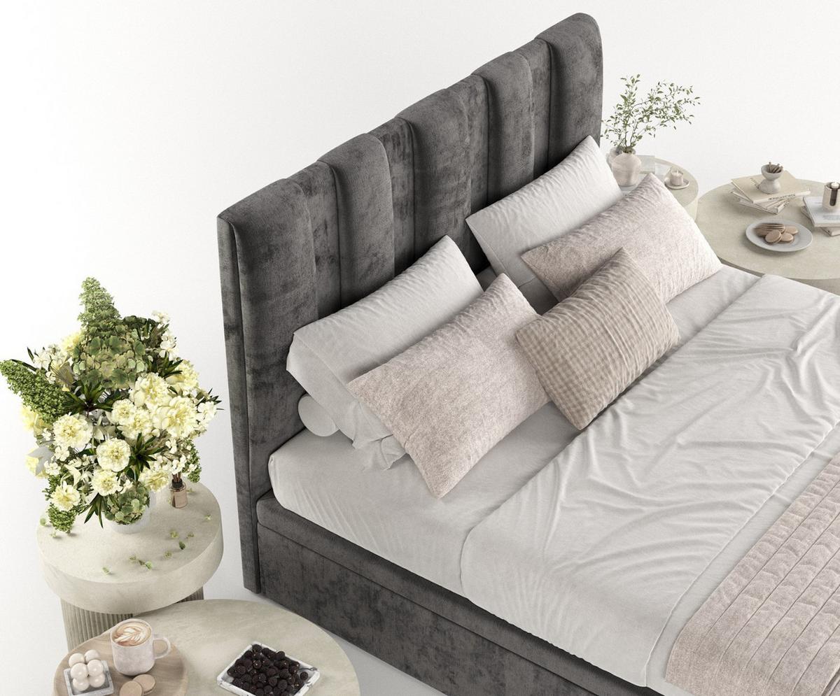POLSTERBETT Orta mit Stauraum 120/200 cm Stahl im Lotta Stoff - Graphitfarben/Schwarz, Holz/Holzwerkstoff (120/200cm) - AltaBeds