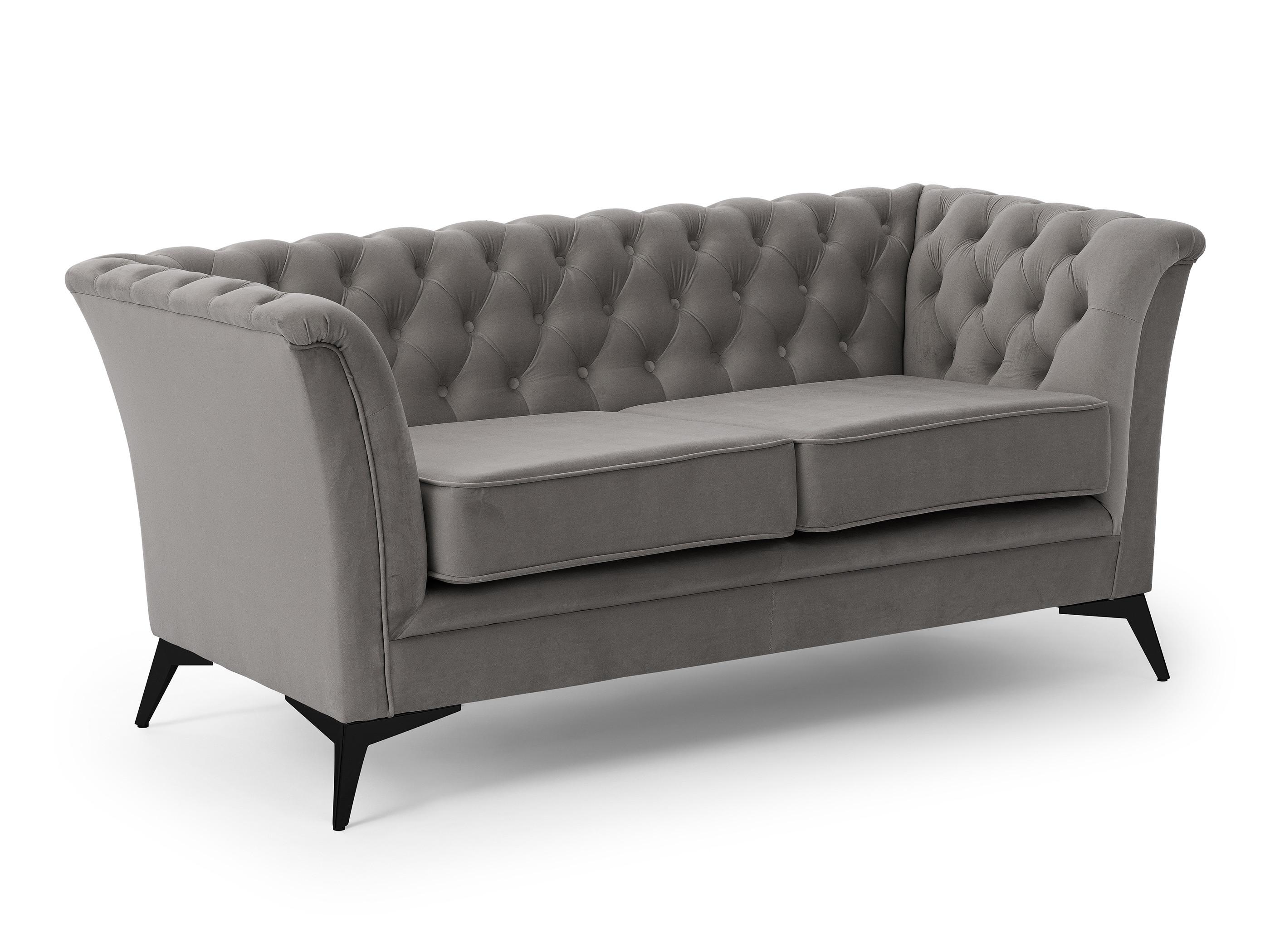 CHESTERFIELD-SOFA 2-sitzer Whitby Grau Samt mit schwarzen Füßen - Schwarz/Grau, Holz/Textil (175/78/82cm) - S-Style Möbel