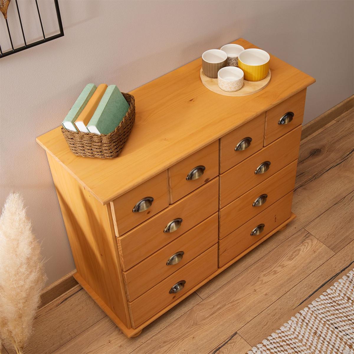 APOTHEKERKOMMODE COLMAR gebeizt/gewachst - Kieferfarben, Holz (92/80/39cm) - IDIMEX
