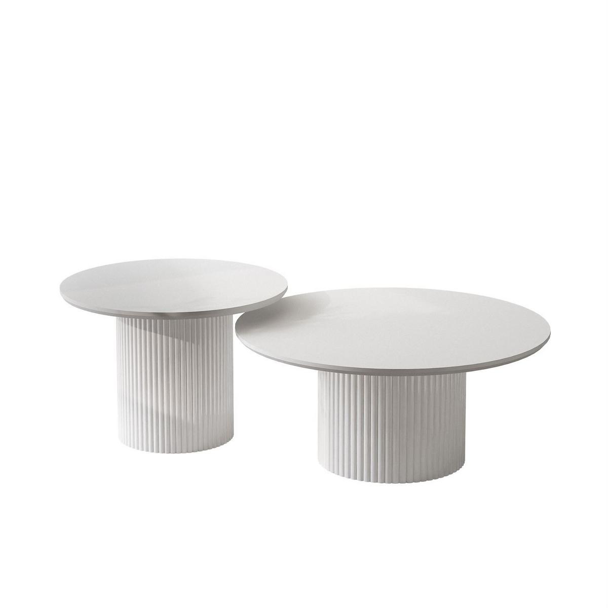 COUCHTISCH-SET OVI mit geriffeltem Sockel - Weiß, Holzwerkstoff (80/80/42cm) - Lookway