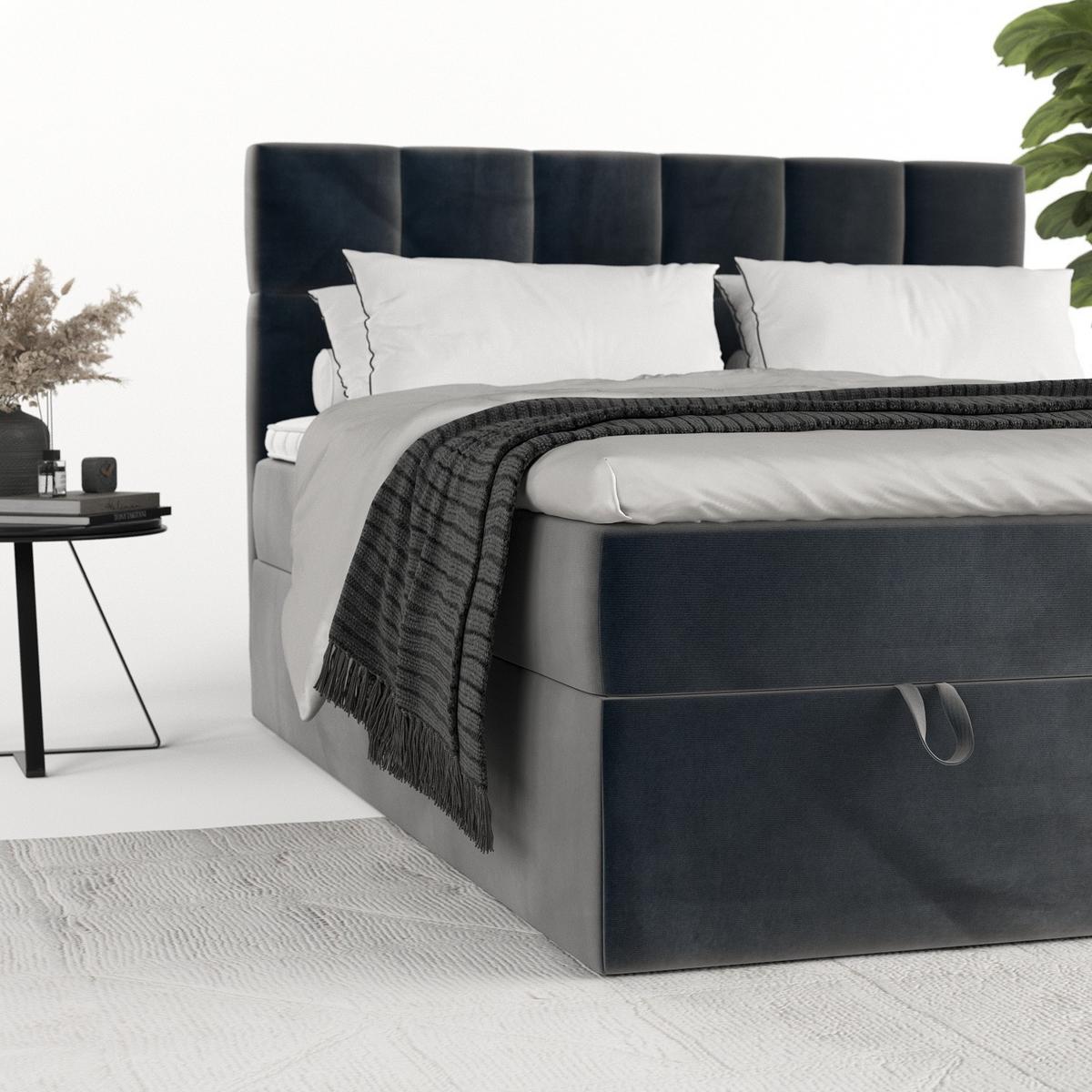 BOXBETT Savio 140/200 cm Anthrazit im Paros Stoff - Anthrazit/Schwarz, Holz/Holzwerkstoff (140/200cm) - AltaBeds