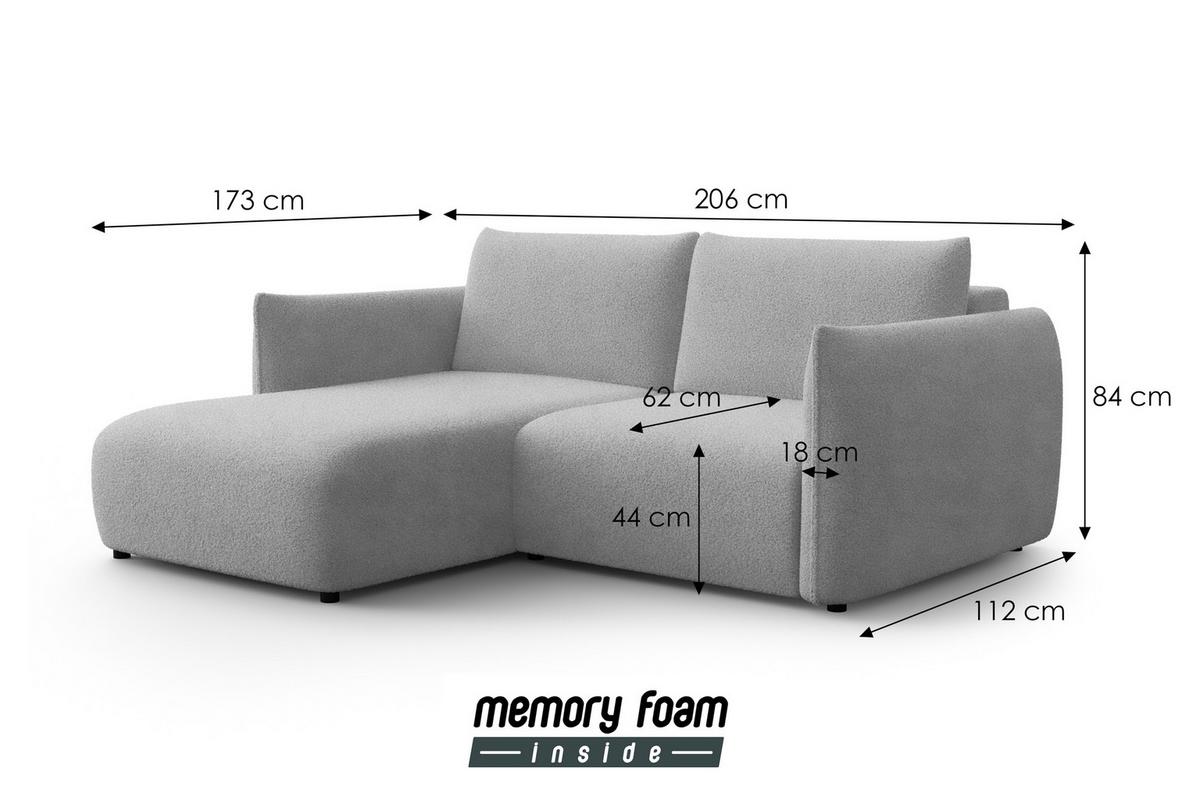 ECKSOFA TAUER 3-Sitzer LINKS, Bouclé-Stoff beige - Beige/Schwarz, Holz/Textil (173/206cm) - Courtois Laville