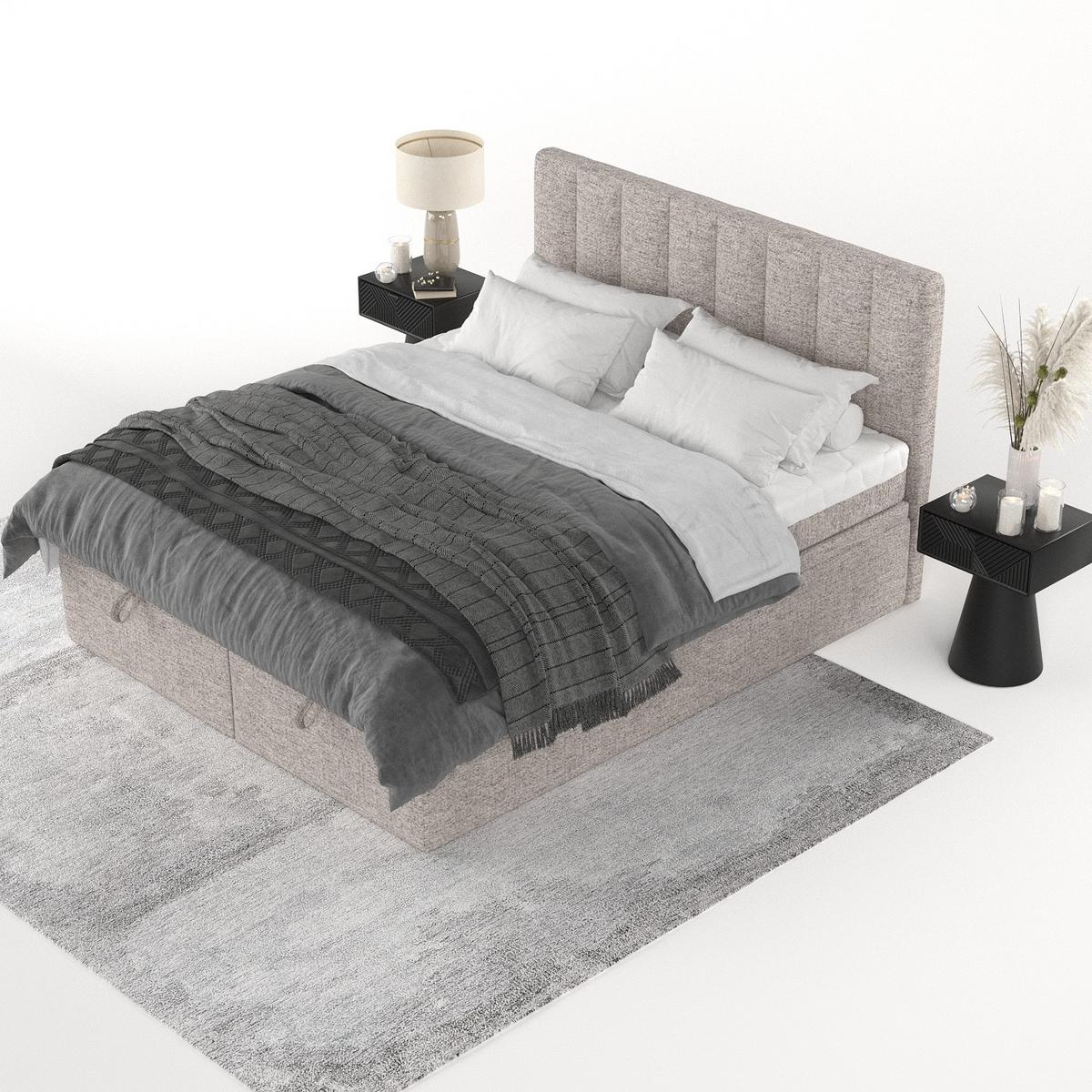 BOXBETT Lume 160/200 cm Beige im Neve Stoff - Beige/Schwarz, Holz/Holzwerkstoff (160/200cm) - AltaBeds