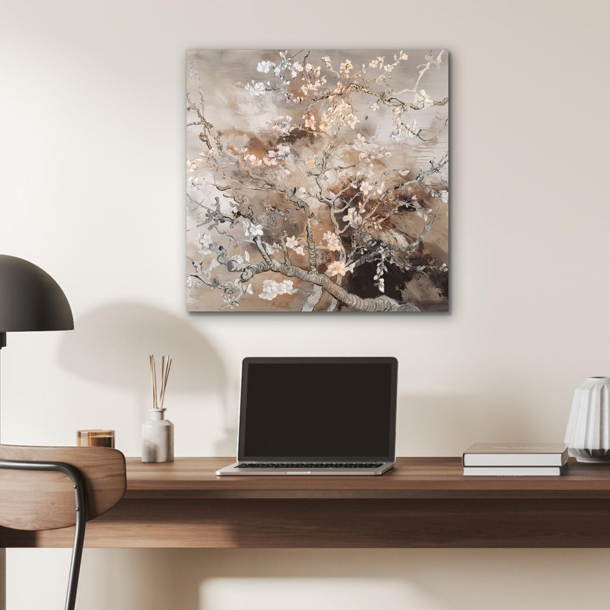 METALLBILD Mandelblüte - Kunst - Van Gogh - Beige - Abstrakt 50x50 cm - Braun, Metall (50/50cm) - MuchoWow