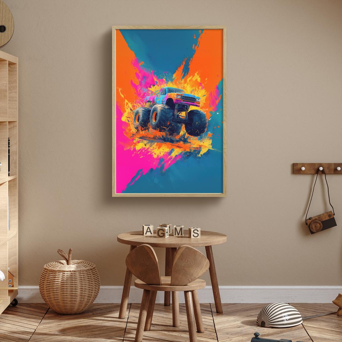 NACHTTISCHLAMPE MIT AKKU Monstertruck - Abstrakt - Farbspritzer - Farbenfroh 70x100 cm - Pink, Holzwerkstoff (8/70/100cm) - OnlyWow