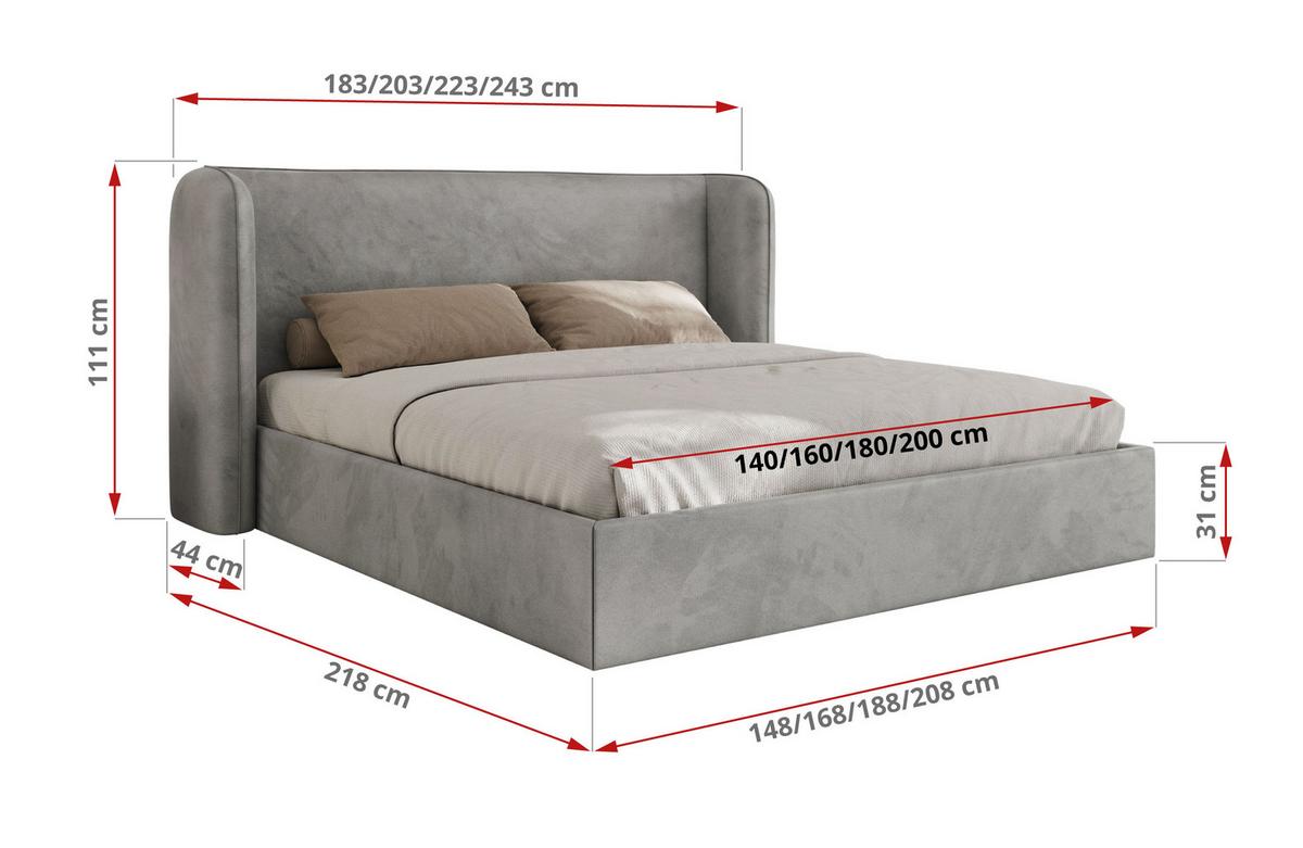 POLSTERBETT EMORA CLASSIC 140/200 - Hellgrau Velvet - Multipocket-Matratze - Hellgrau, Textil (140/200cm) - MKS