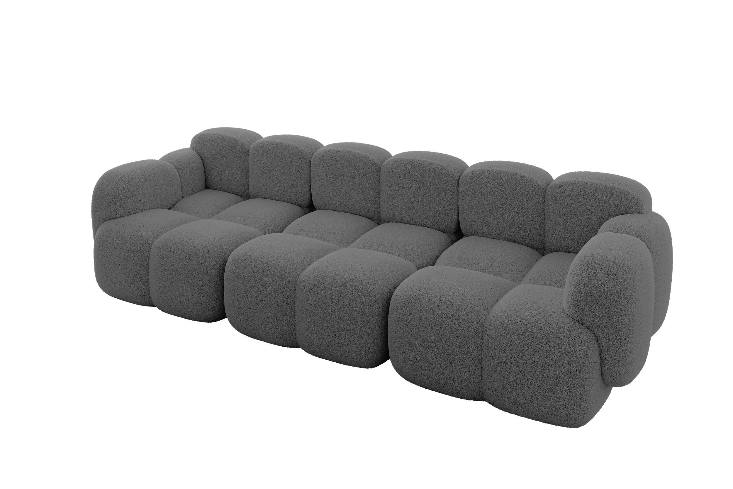 3-SITZER modulares Sofa Miko-S2 300x118x75 cm Grau Bouclé - Chromfarben/Schwarz, Holzwerkstoff/Kunststoff (300/75/118cm) - ALTDECOR