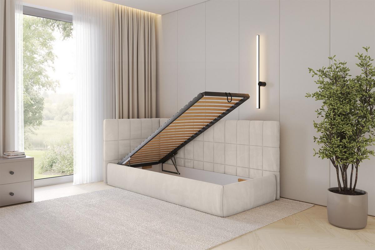 EINZELLBETT Jugendbett mit Bettkasten und Matratze H3/H4, Rechts - TULY 100x200 Beige - Sandfarben, Holzwerkstoff/Textil (100/200cm) - ALTDECOR