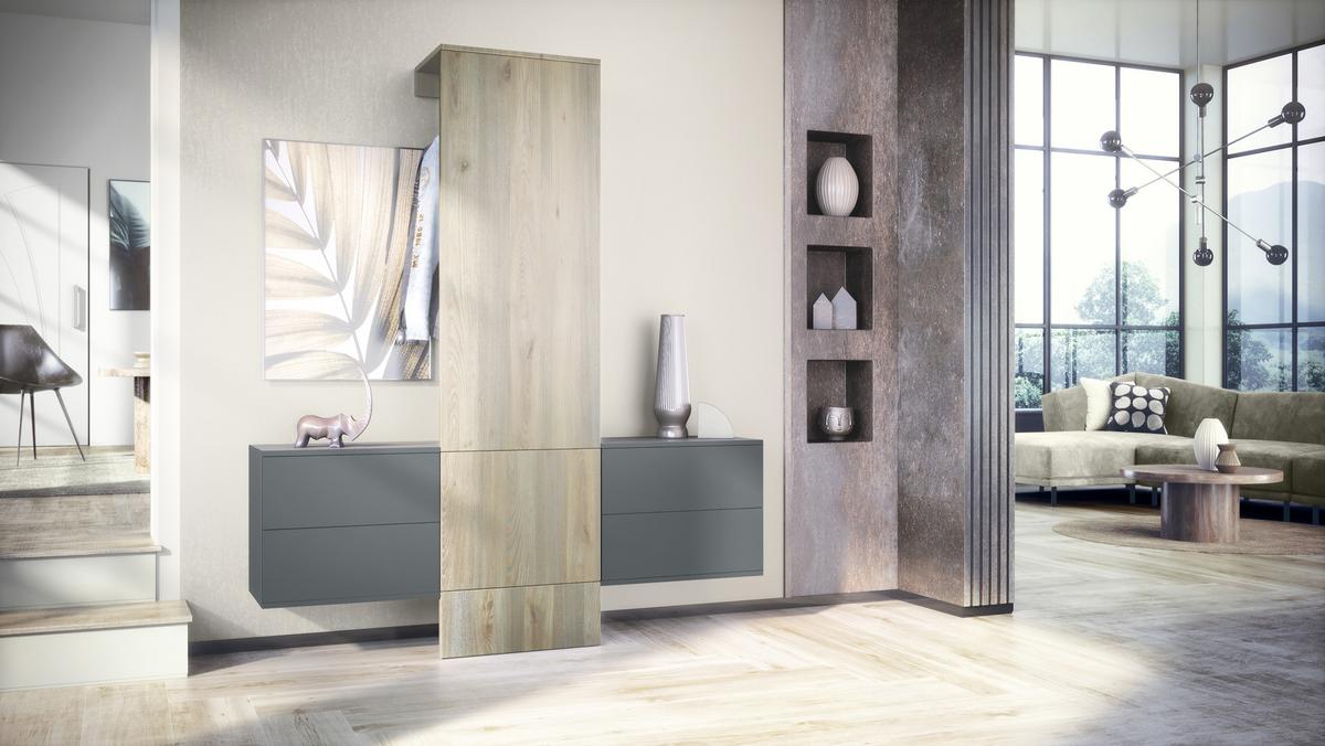 GARDEROBE Carlton Paneel in Eiche Nordic - Silbereichenfarben, Holzwerkstoff (157/193/35cm) - Vladon